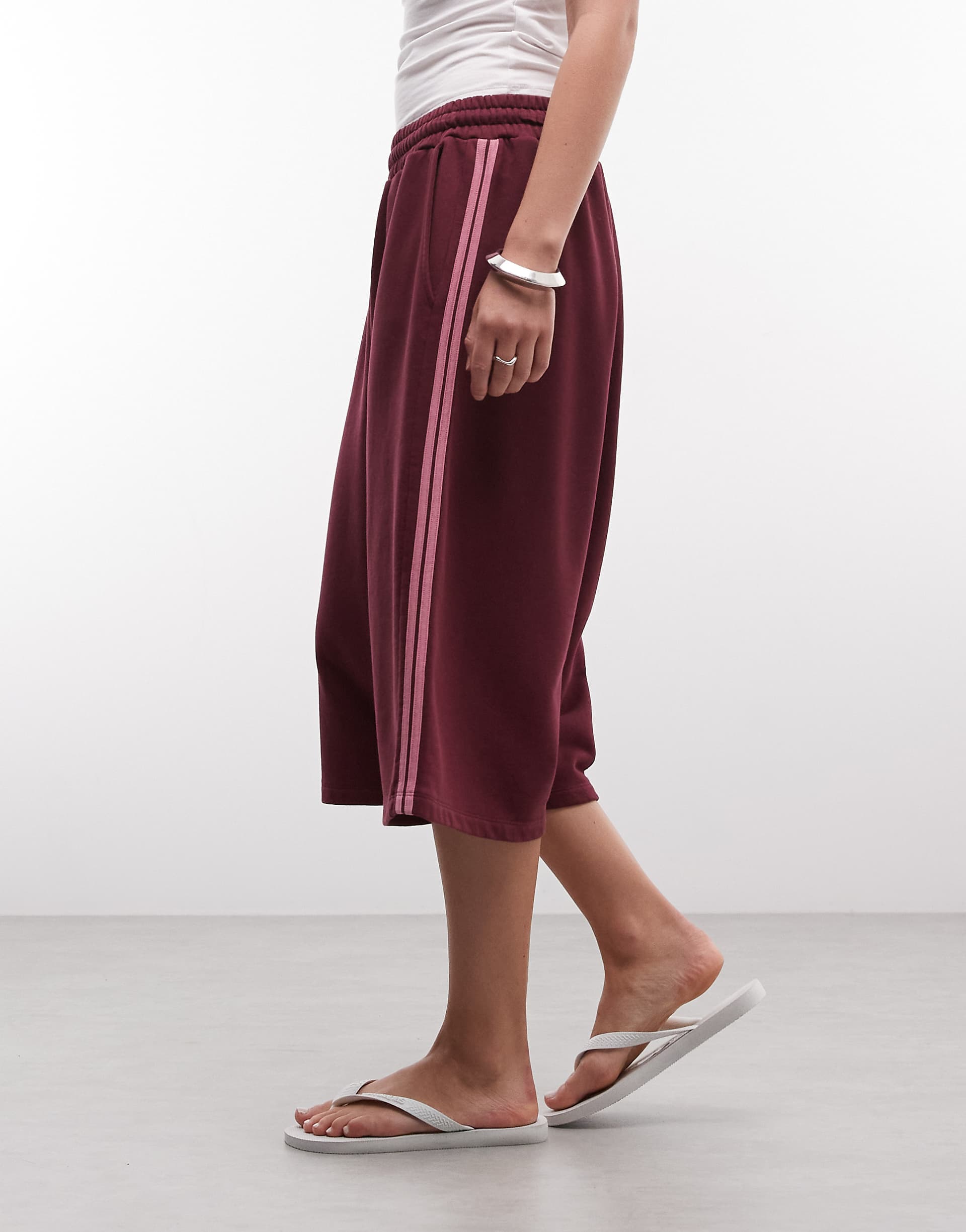 COLLUSION sporty striped baggy longline jersey shorts in navy