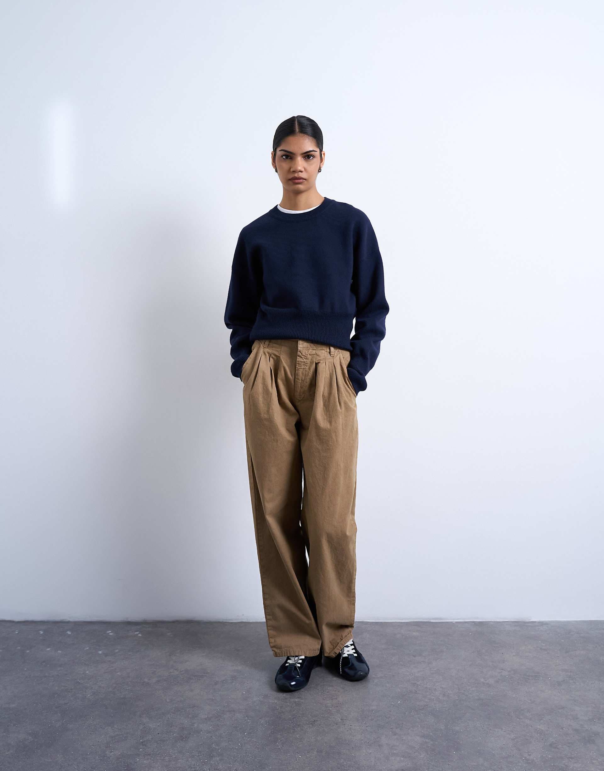 Topshop pintuck waist cropped pants in olive green
