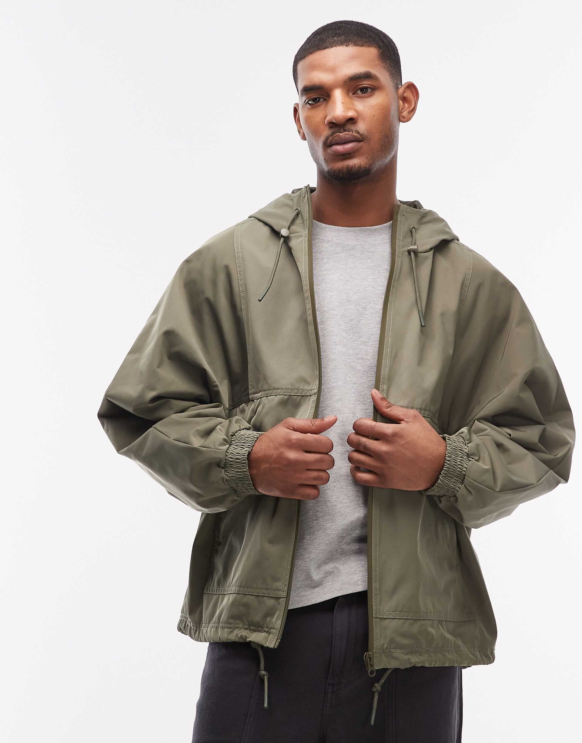 ASOS DESIGN stormMAX™ water repellent hooded track jacket in khaki