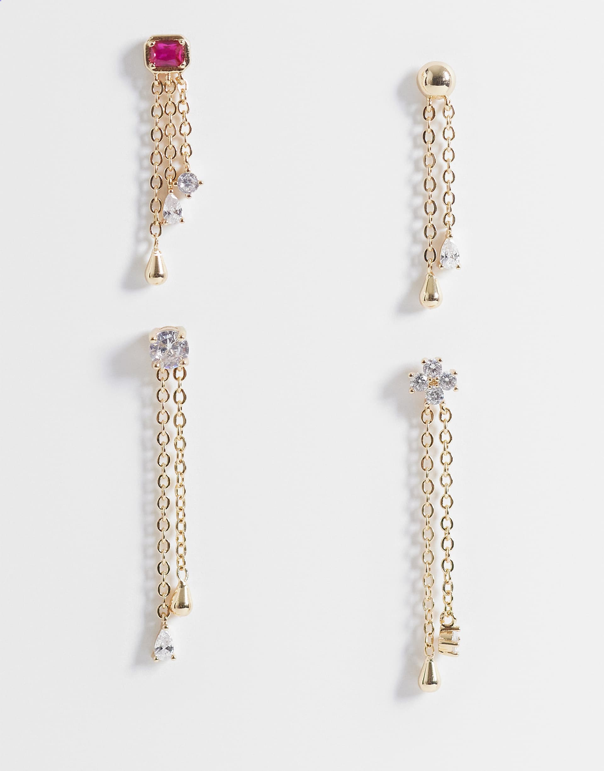 Reclaimed Vintage multi pack dainty profile hanging earrings in gold