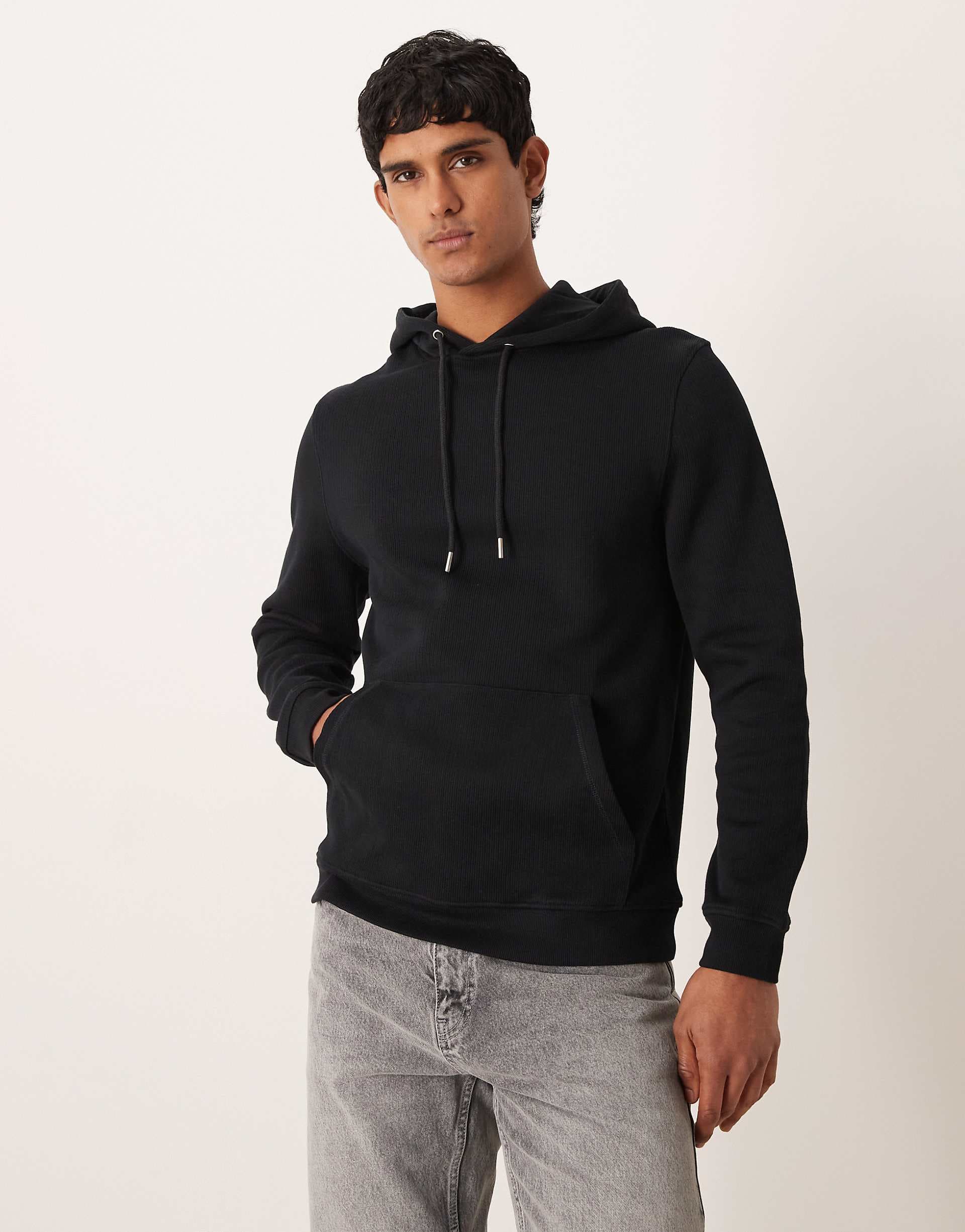 ASOS DESIGN heavyweight ribbed hoodie in black