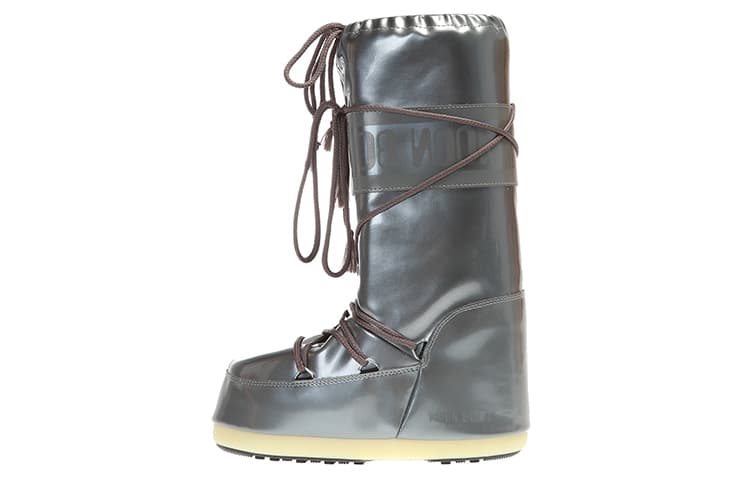 Moon Boot Round-Toe Fashion Lace-Up Mid-Calf Snow Boots Unisex Silver