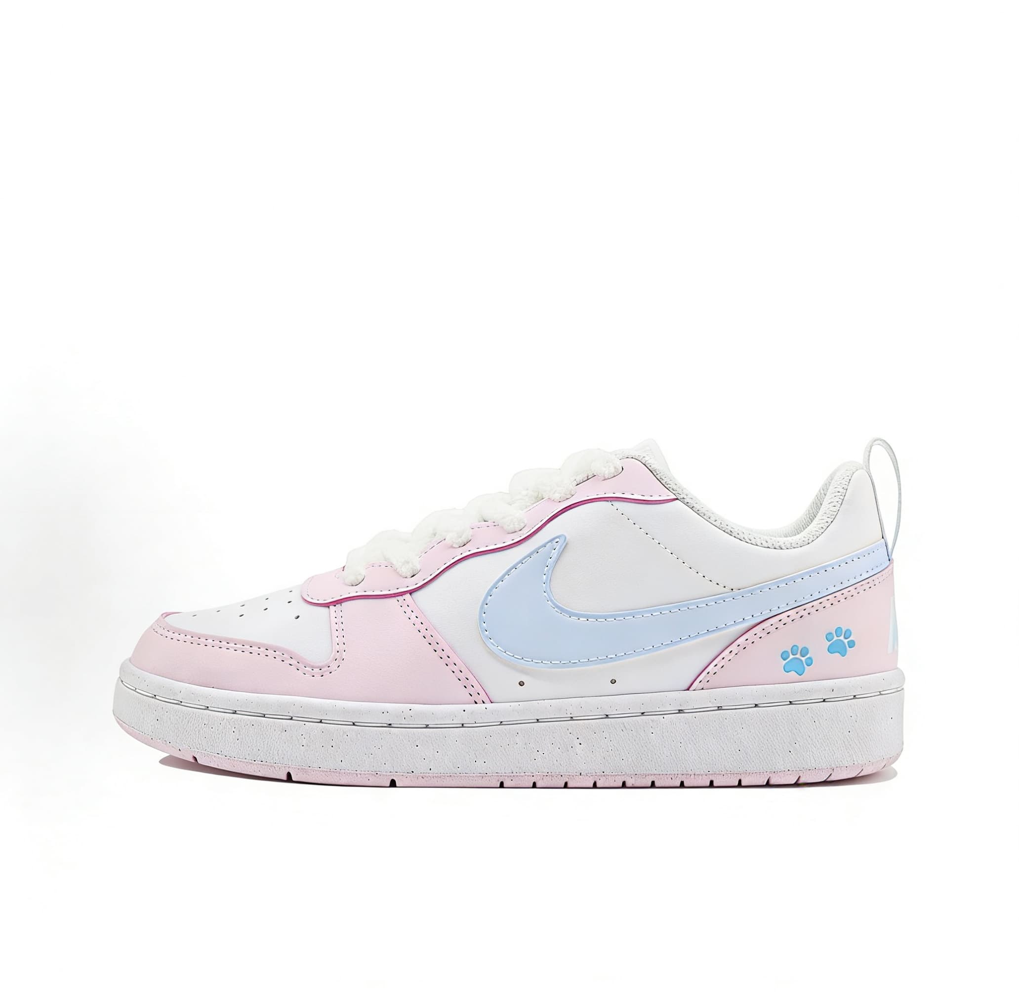 Custom SneakersNike Court Borough Soft Cat Paw Sweet Girl Cute Fresh GS Girlfriend Comfortable Versatile Fashion Trendy Low-Top Skate Shoes Women's Blue Pink