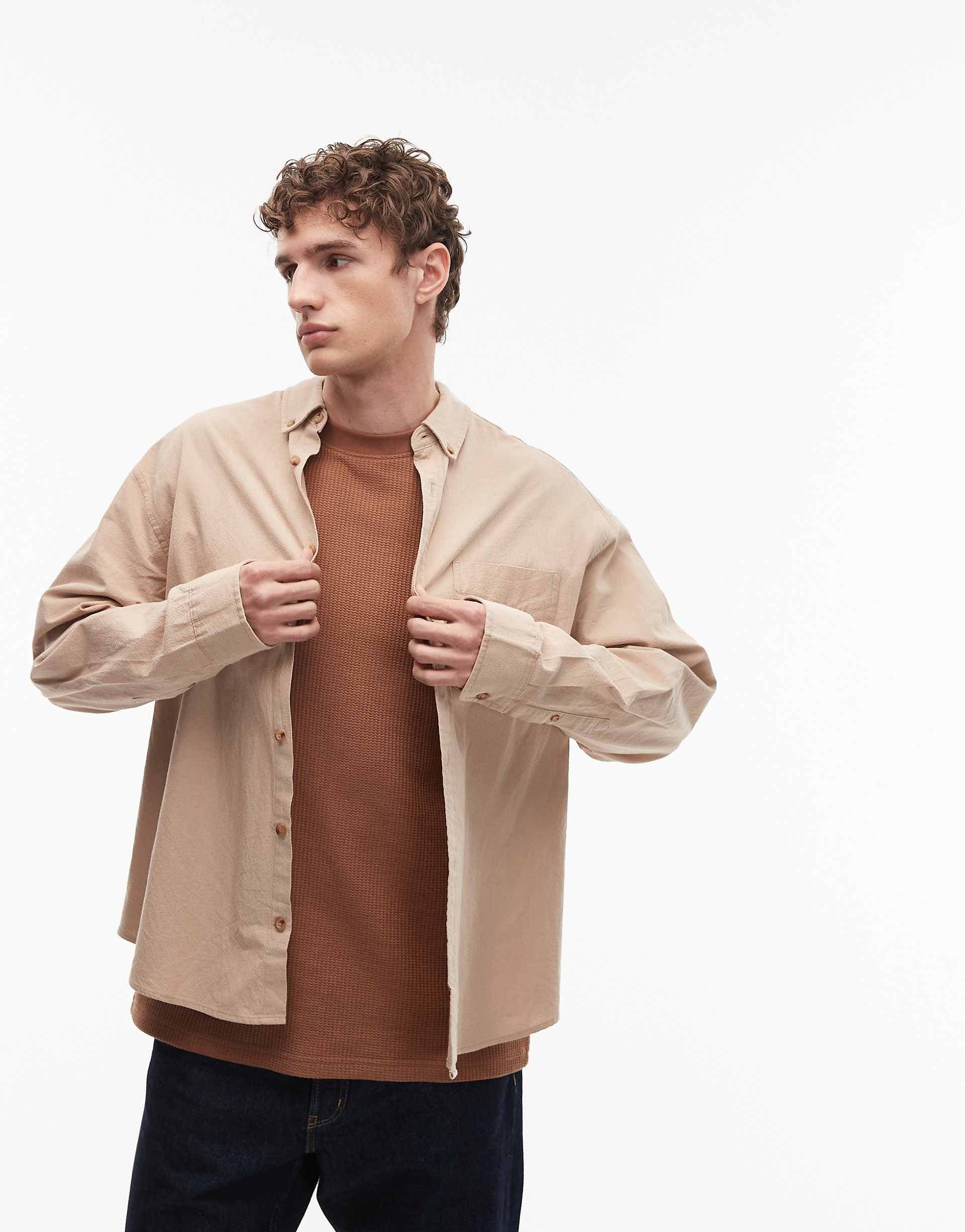 ASOS DESIGN oversized textured shirt in beige
