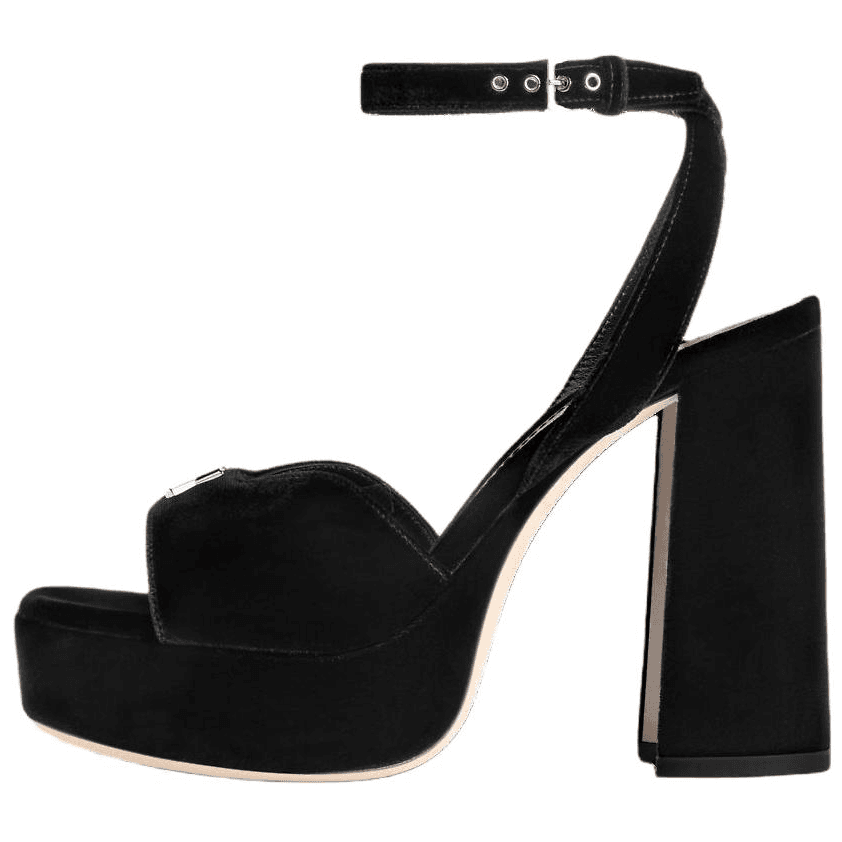 LOUIS VUITTON Swing Platform Velvet Square Buckle Single Strap Sandals 8.5cm Women's Black