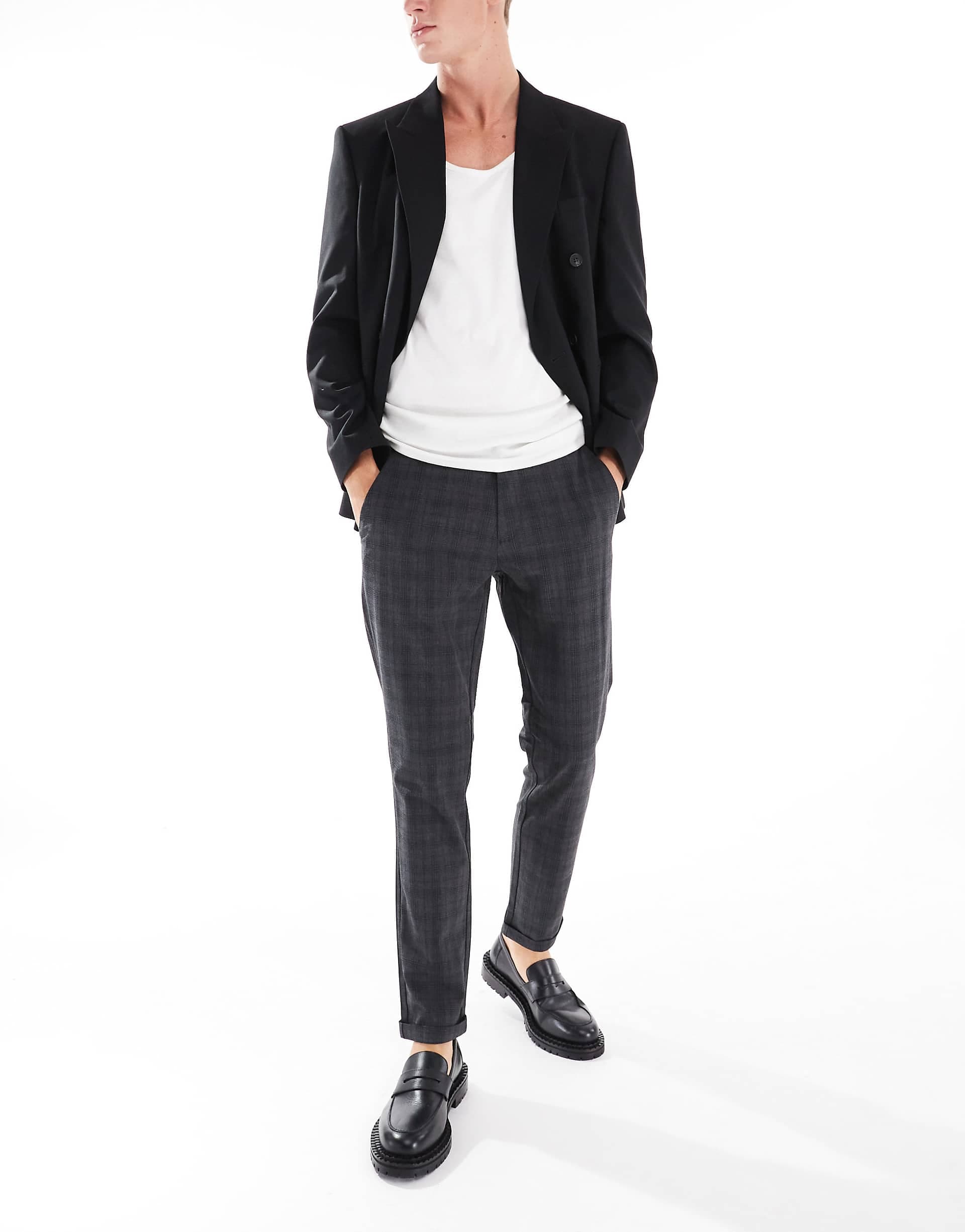 Jack & Jones plaid smart pants in dark gray