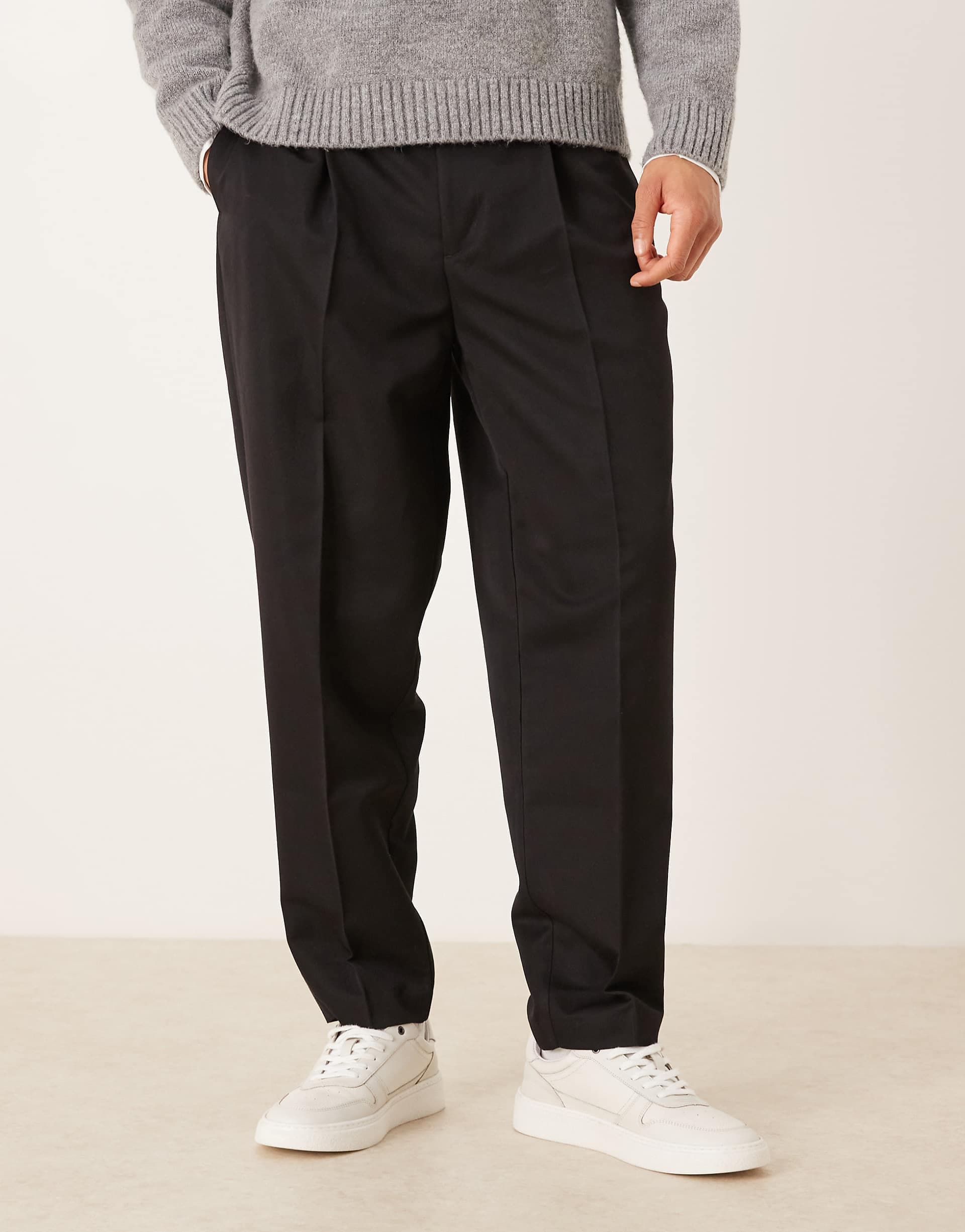 ASOS DESIGN tailored oversized tapered pants with elastic waist in black