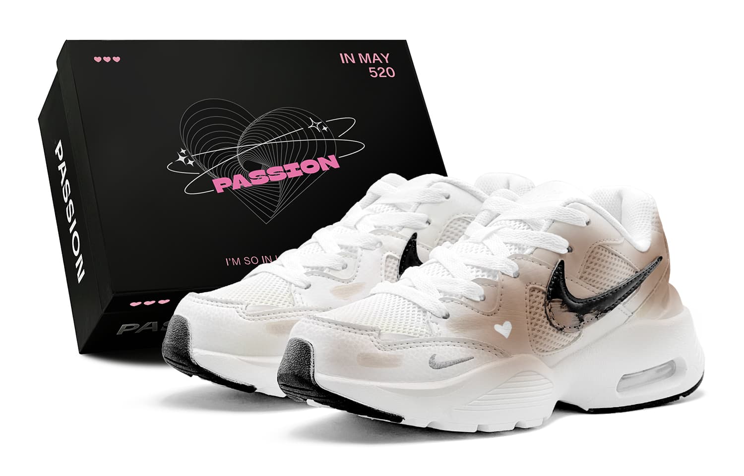 Custom Sneakers Nike Air Max Fusion 'Romantic Mocha' Heart Design Special Box Low-Top Running Shoes Women's Brown White