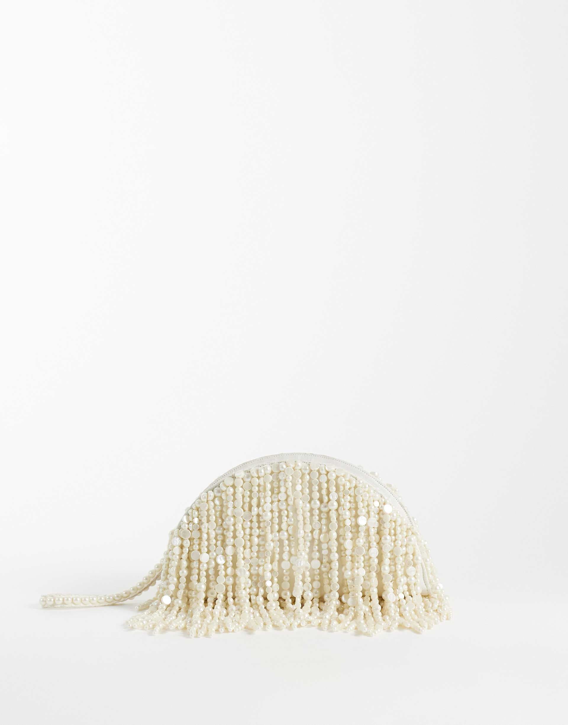 ASOS DESIGN pearl beaded clutch bag in cream