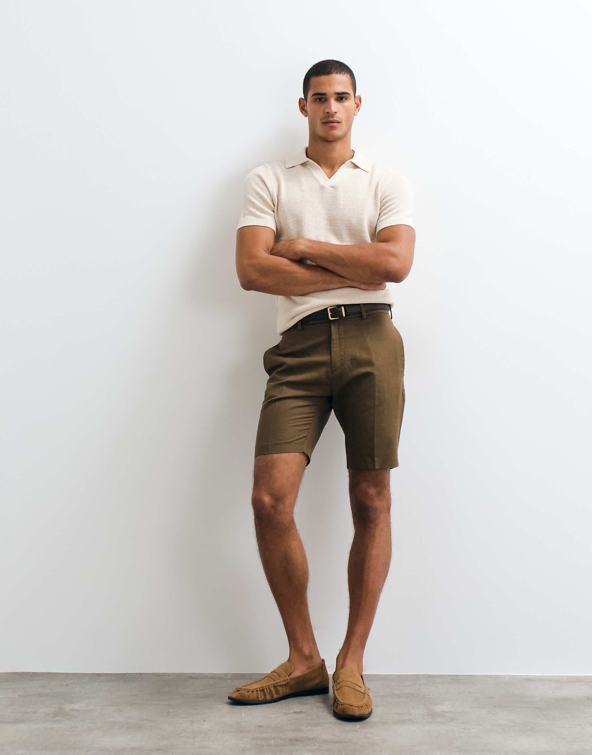 ASOS DESIGN tailored linen rich slim shorts in dark brown