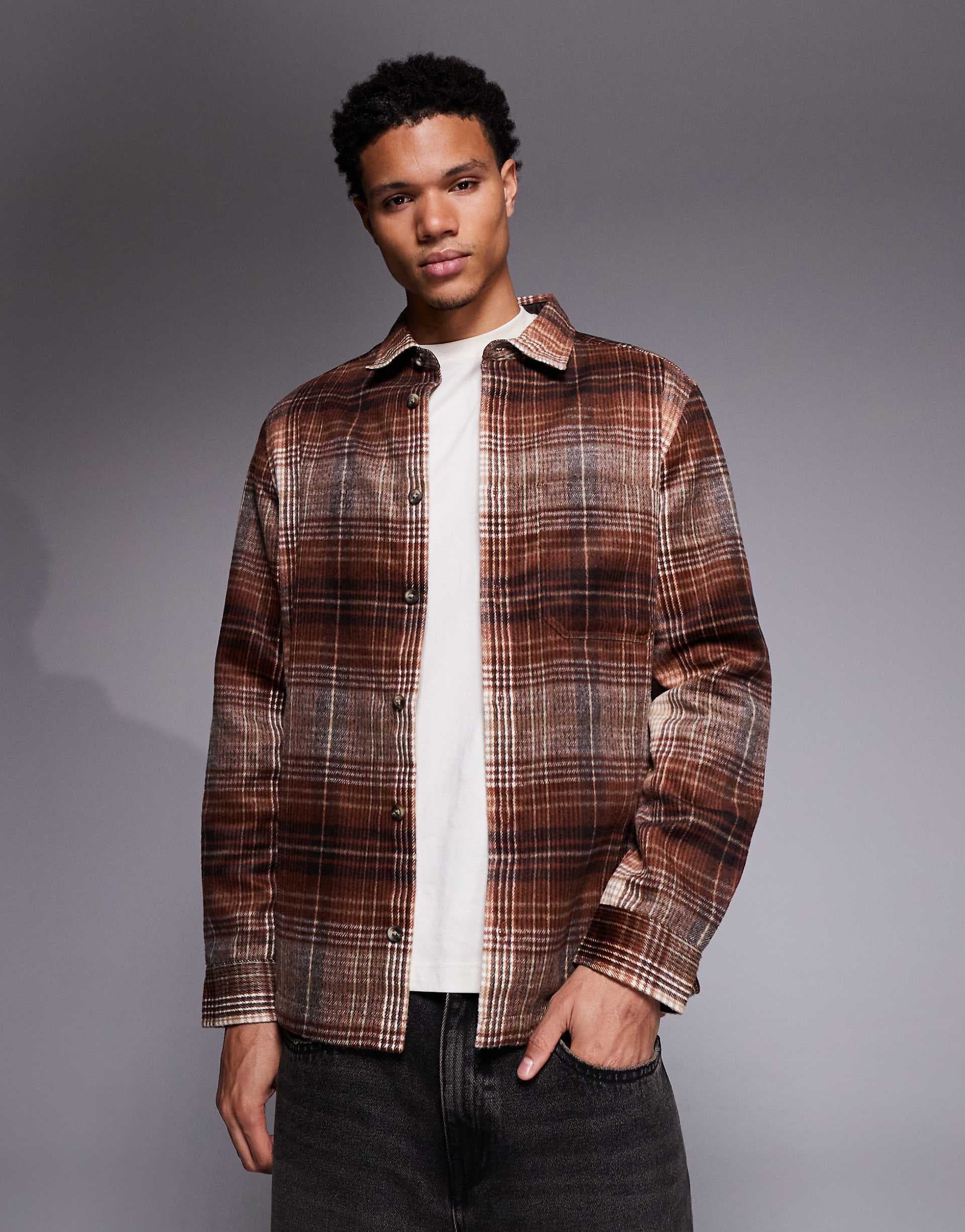 ASOS DESIGN overshirt in brushed brown plaid