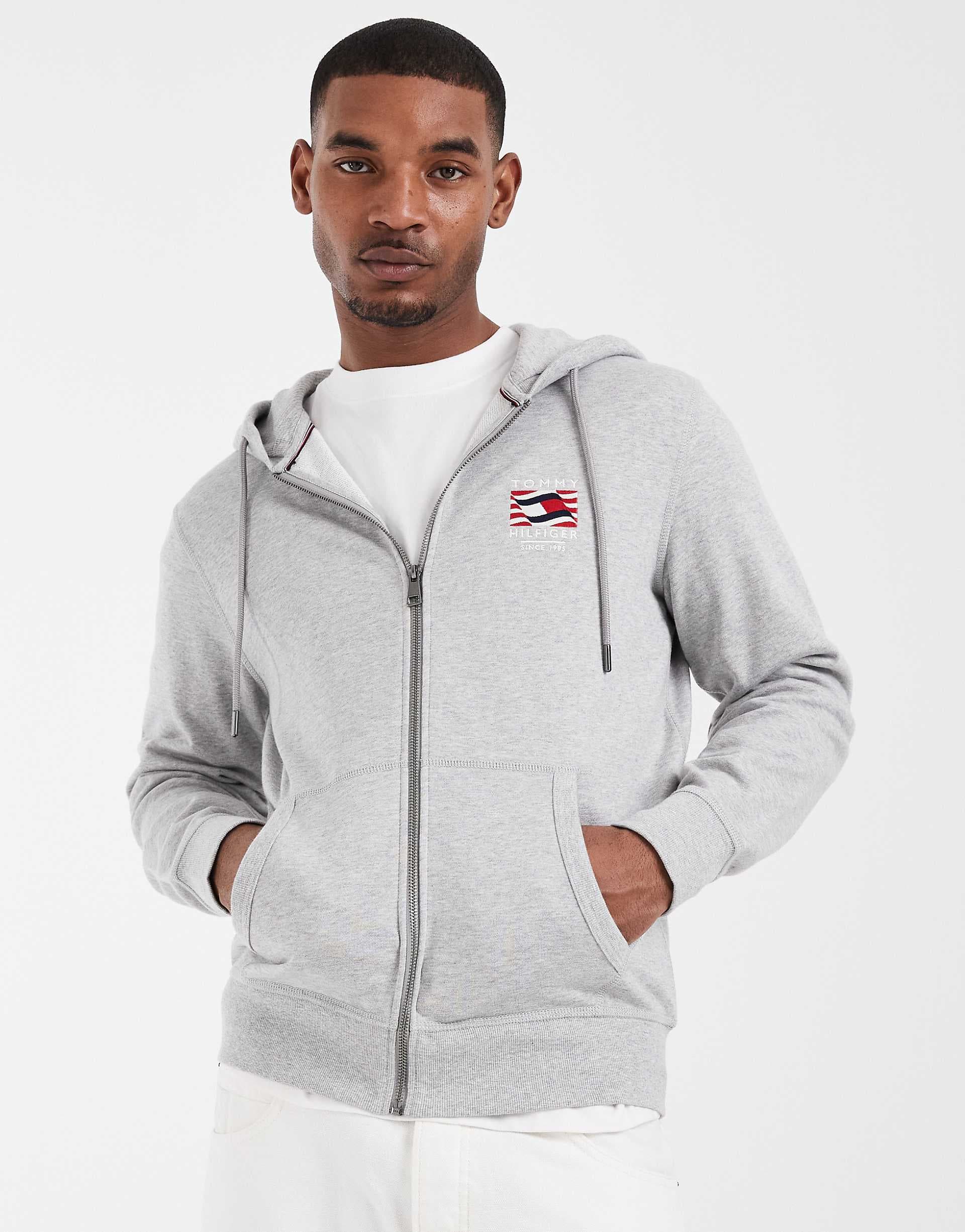Tommy Hilfiger flag zip up hoodie in heather gray