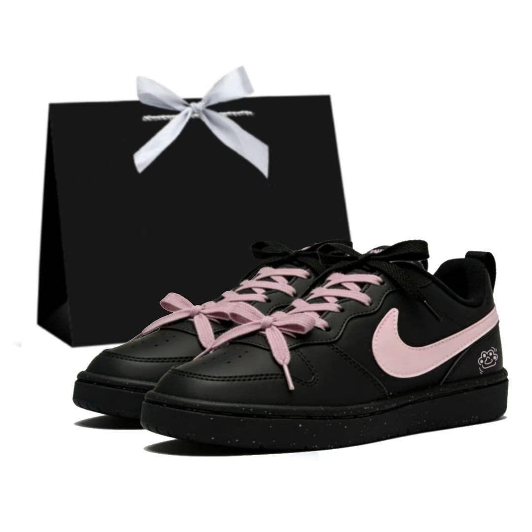 Custom Sneakers Nike Court Borough 2 'Raspberry Fizz' Leather Retro Sweet Cool Campus Cat Paw Low-Top Sneakers Women's Black-Pink