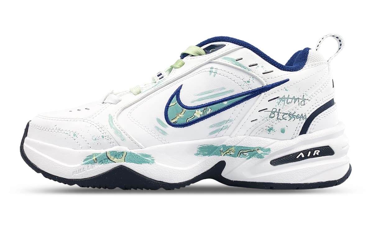 【Custom Sneakers】Nike Air Monarch 4 Old Money Art Oil Painting Style 'Blooming Apricot Blossoms' LQ Slip-Resistant Wear-Resistant Low-Top Dad Shoes Unisex White Green