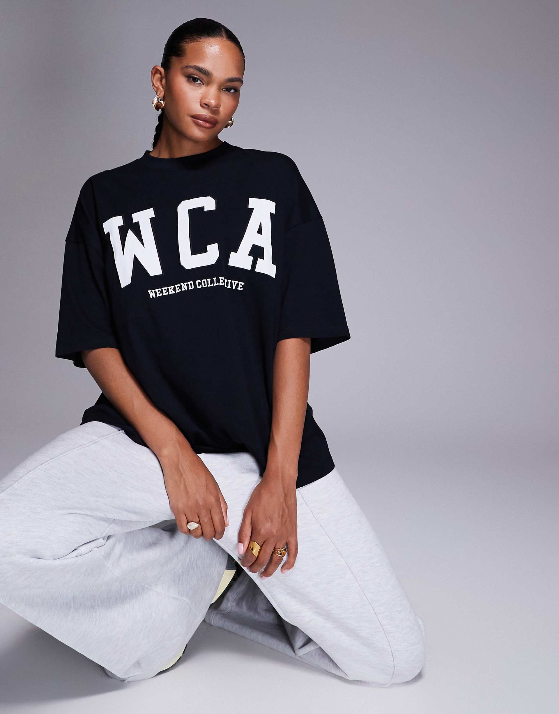Weekend Collective Icon oversized T-shirt with embroidered WCA graphic in black