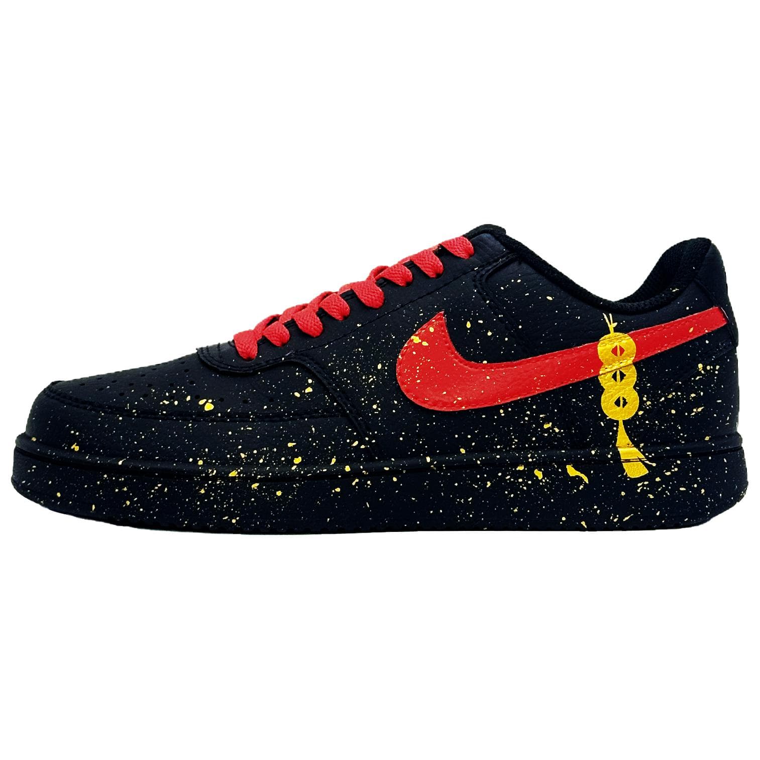 Custom SneakersNike Court Vision 1 'Fortune Arrives' Synthetic Leather Fashion Trendy Casual Versatile Anti-Slip Wear-Resistant Breathable Low-Top Sneakers Unisex Black Red