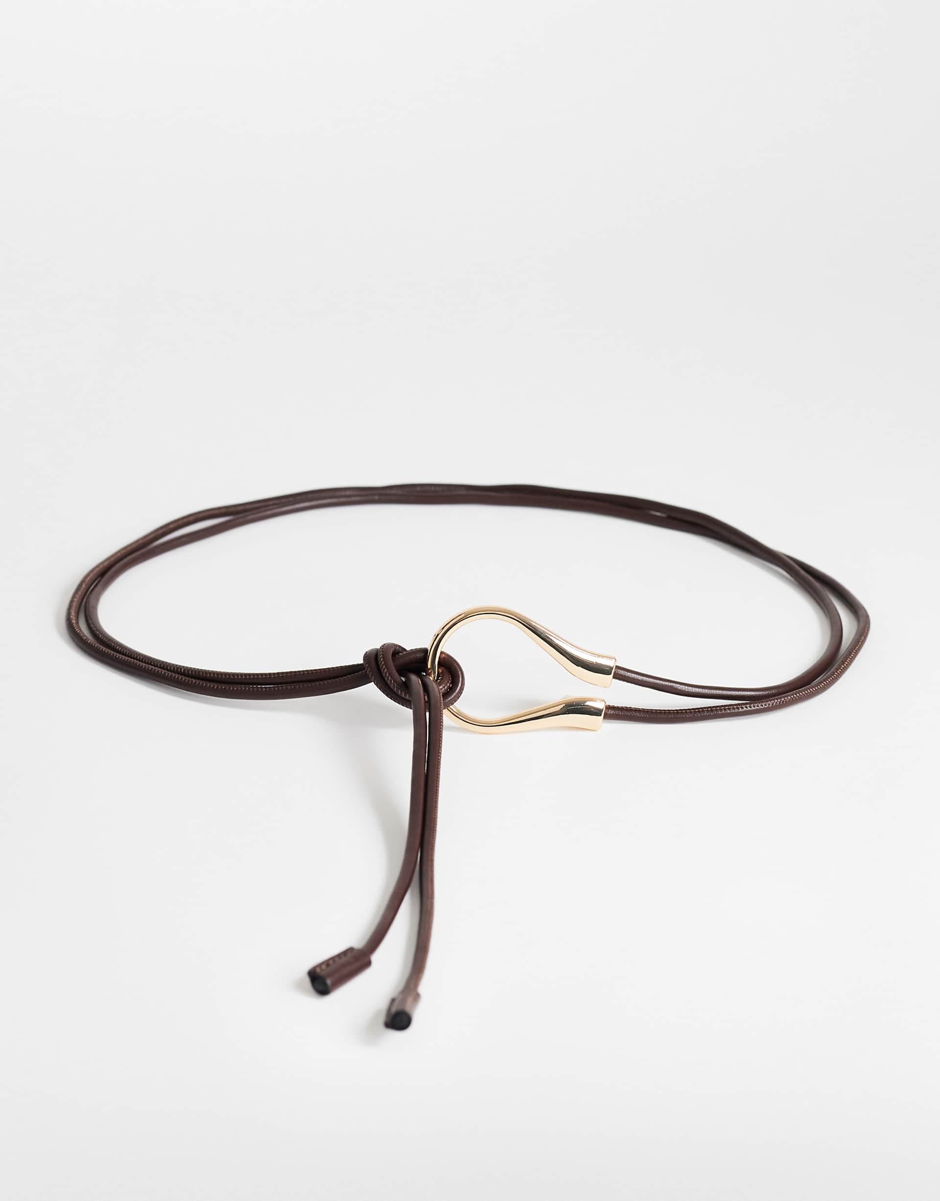 Topshop Annie hardware tie belt in chocolate and gold