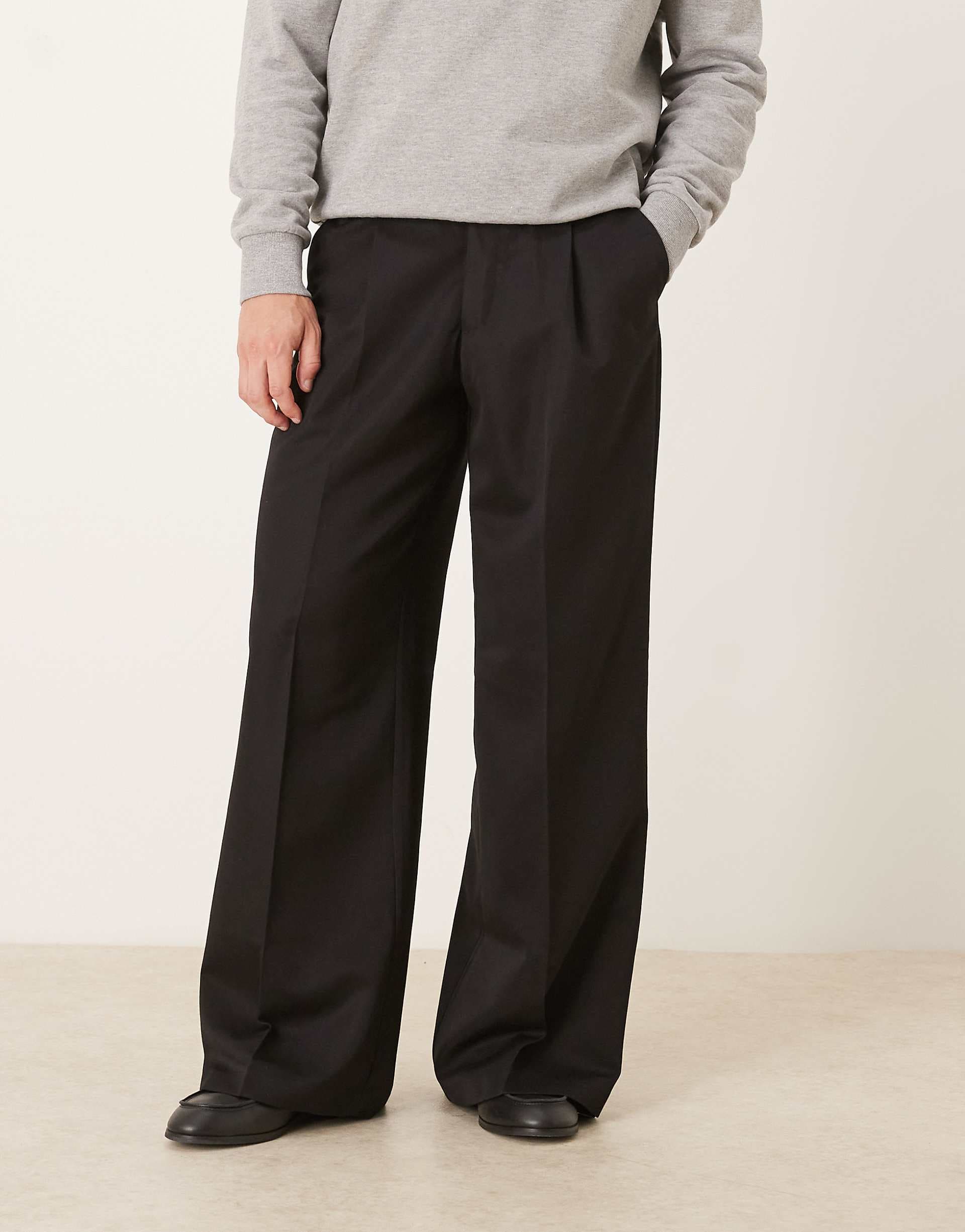 ASOS DESIGN pleated loose leg dress pants in black