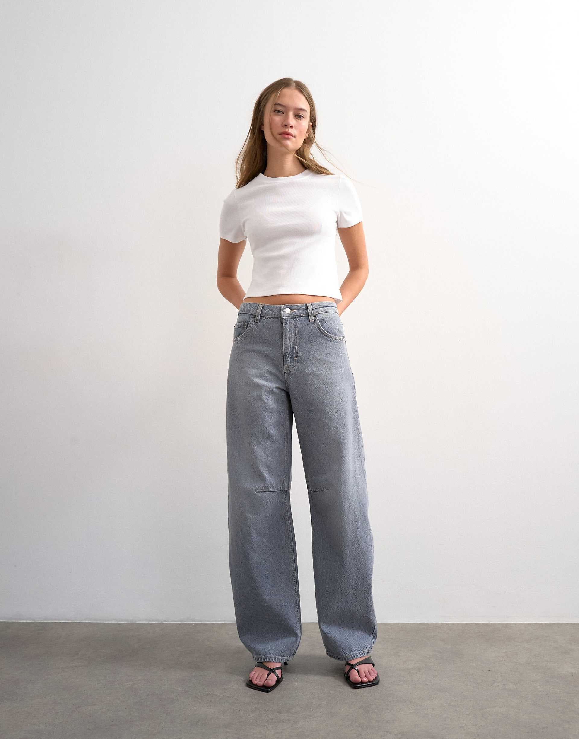 Topshop Barrel high rise jean in pretty gray