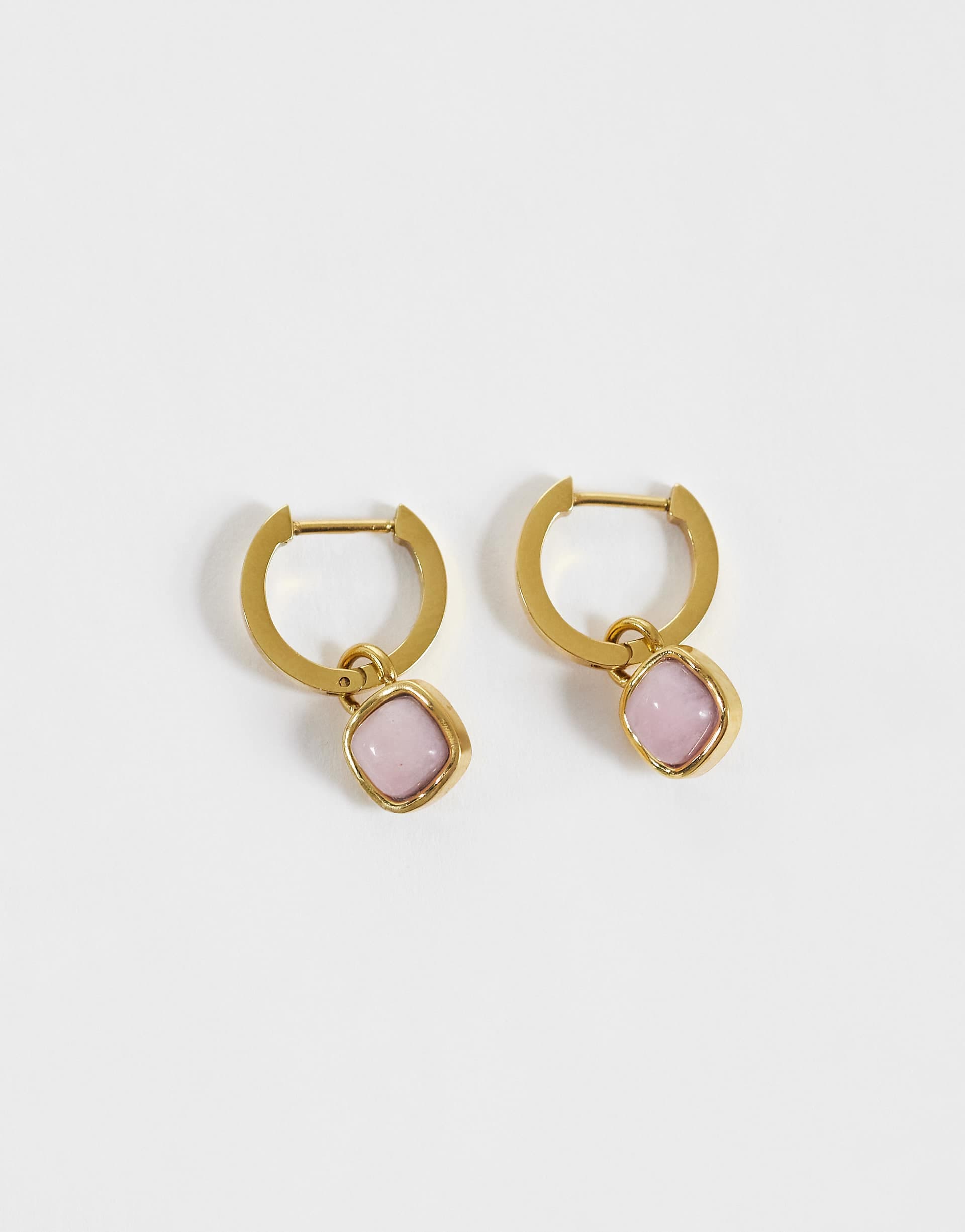 Abbott Lyon pale pink opal cushion huggie hoop earrings in 18k gold plate