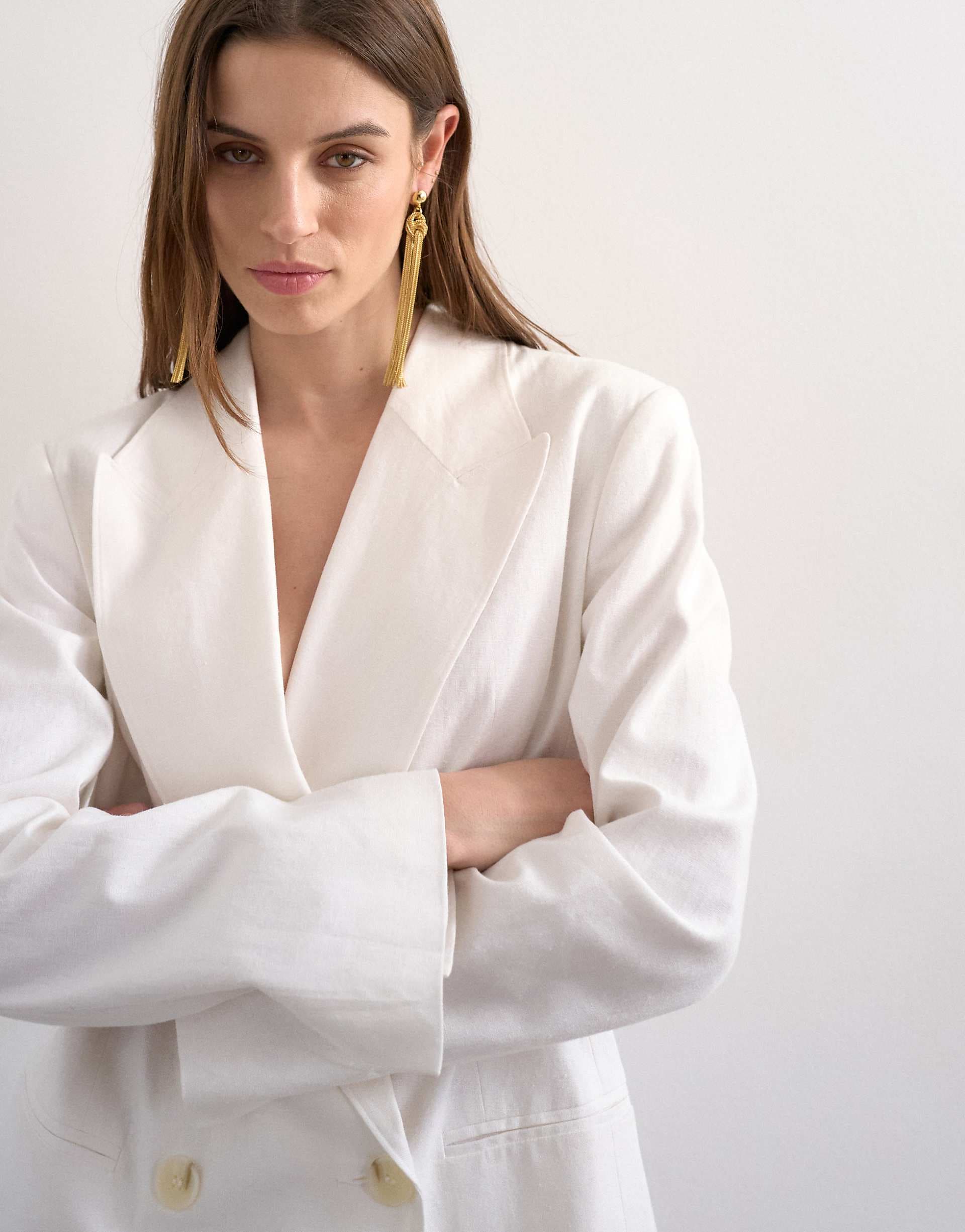 Topshop linen blend throw on blazer in ecru