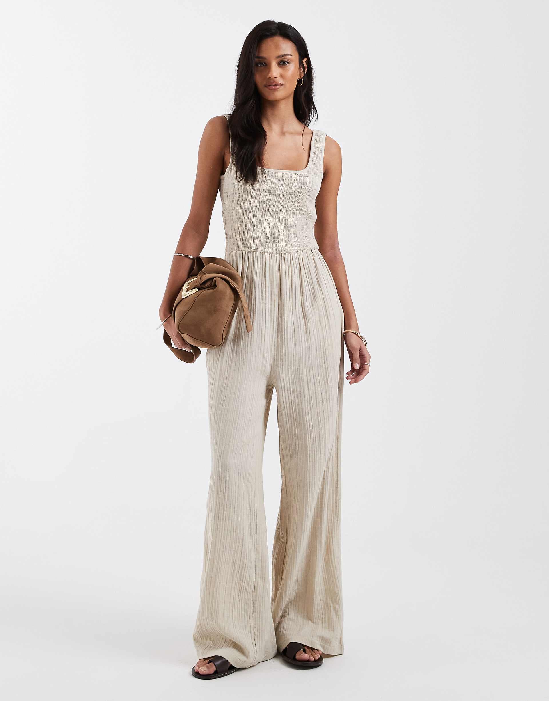 Brave Soul scoop neck jumpsuit in cream