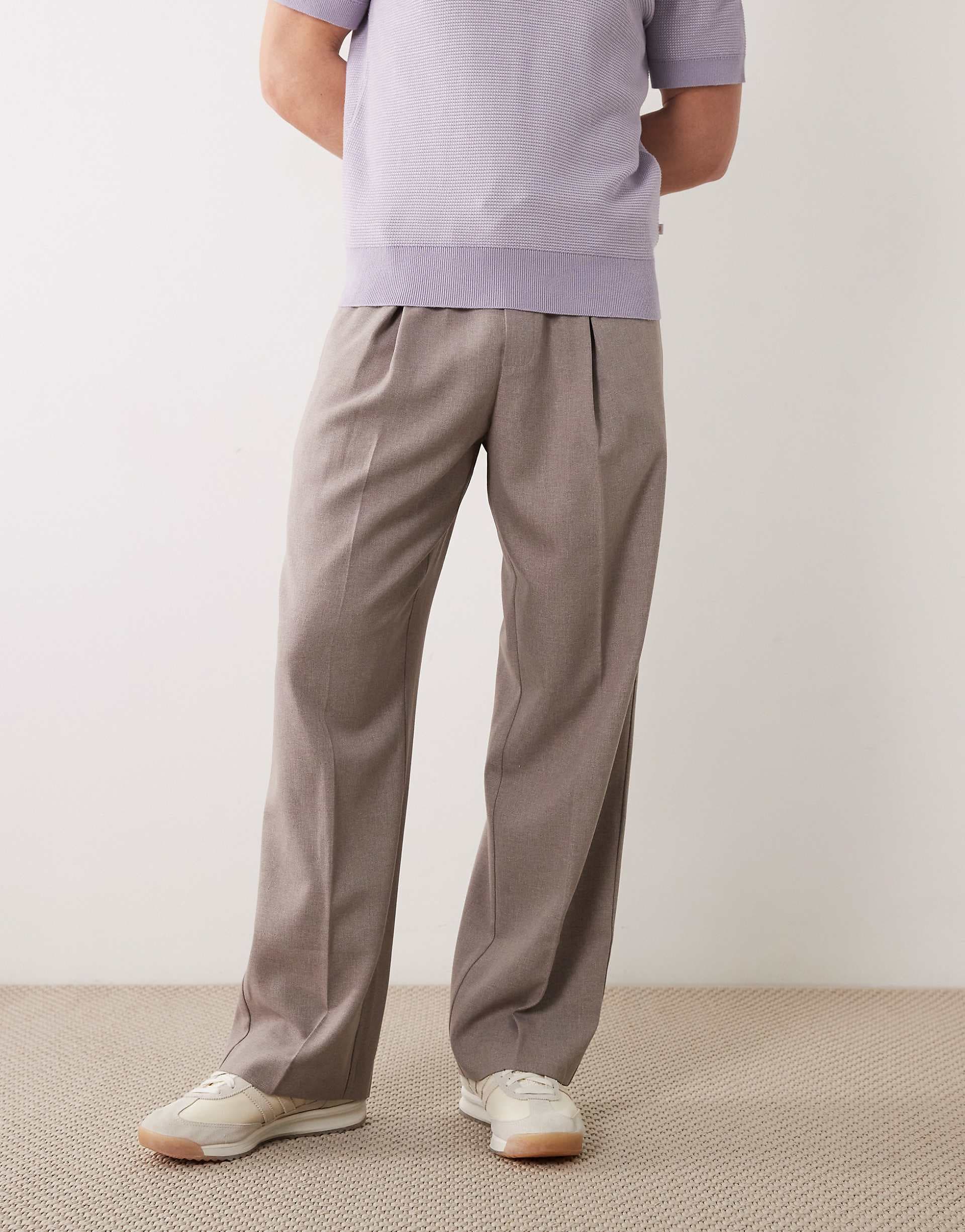 ASOS DESIGN tailored pull on wide leg pants in mink brown