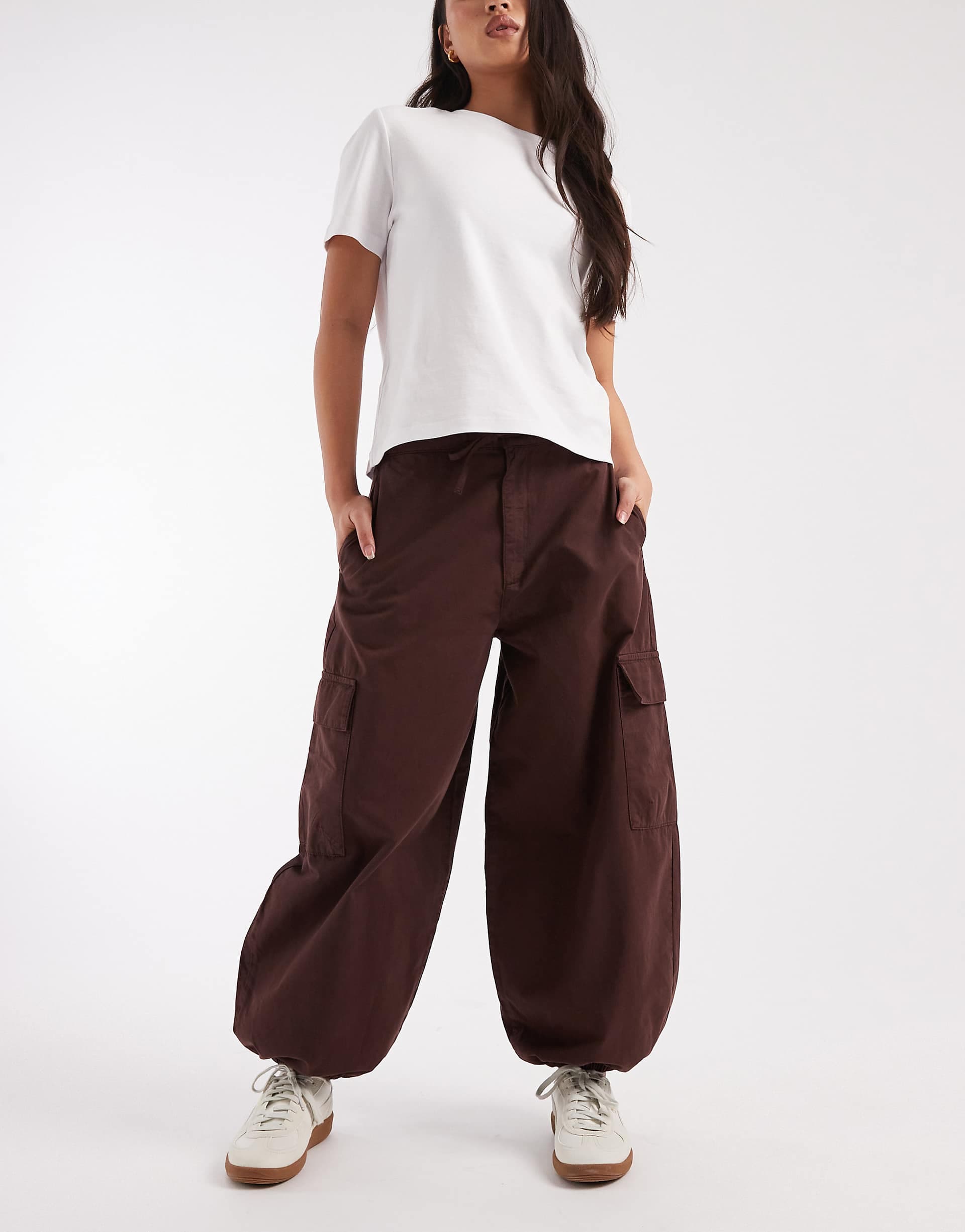 Miss Selfridge baggy balloon cargo pants in chocolate