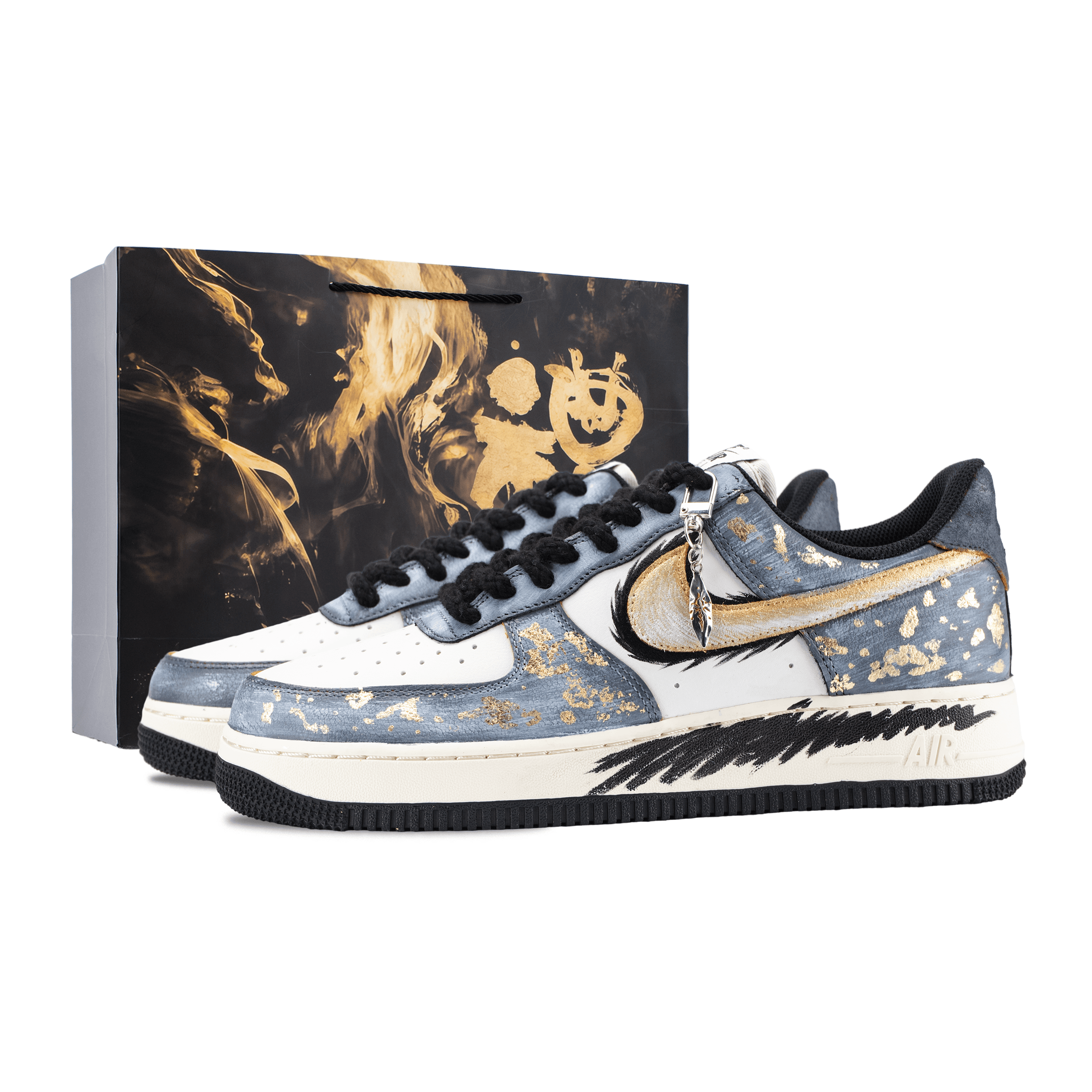 Nike Air Force 1 'Mystic Feather Glow' Special Gift Bag New Chinese Style Gold Foil Hand-Painted Gradient Premium Classic Simple Versatile Wear-Resistant Anti-Slip Skate Shoes Unisex Grey Blue Gold