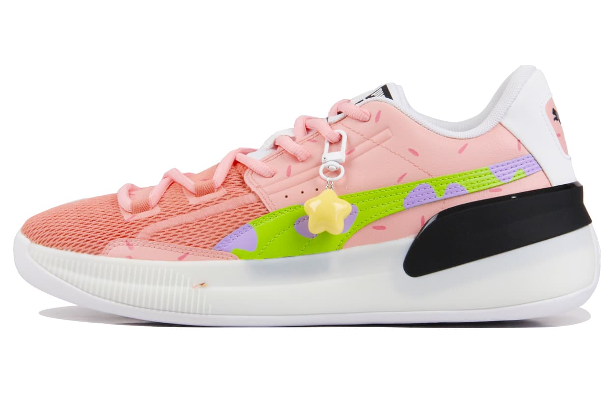 PUMA Clyde Hardwood Durable Cushioning Low-Top Basketball Shoes Men's Pink Green Purple