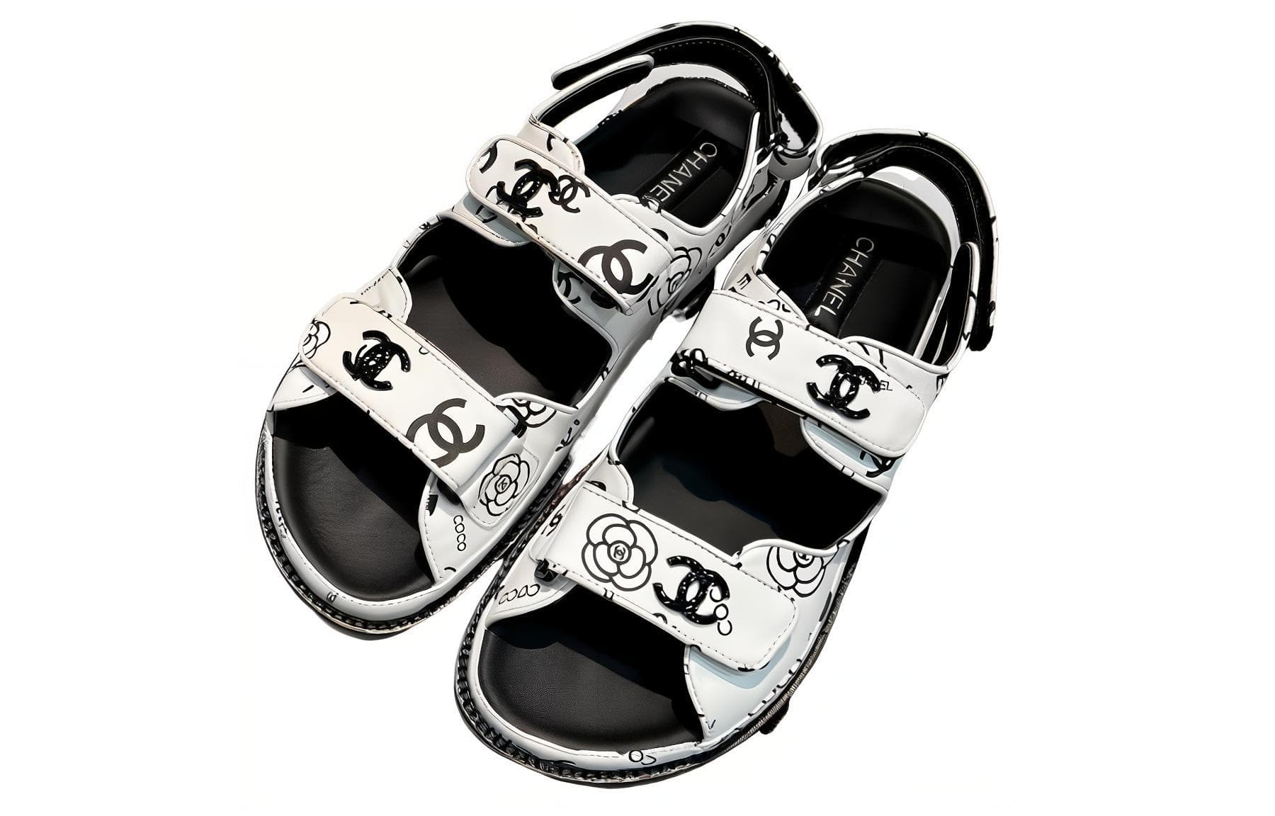 CHANEL Slip-Resistant Wear-Resistant Single Strap Sandals Women's Black White