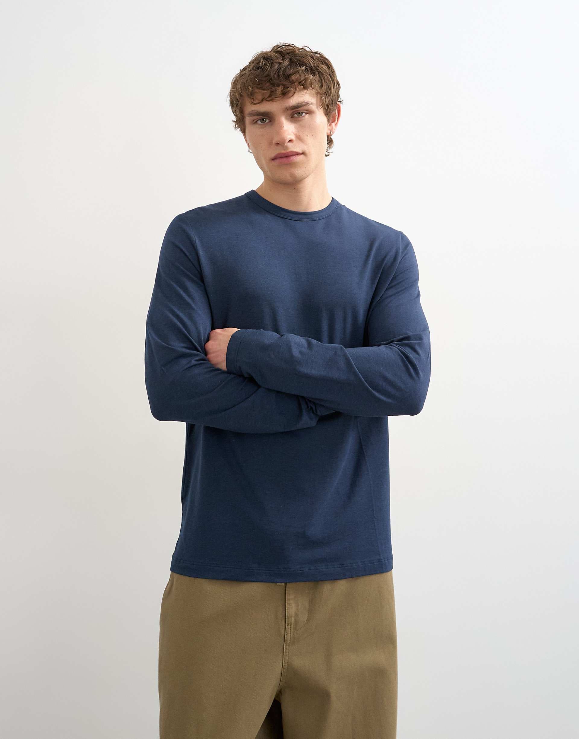 Topman lightweight long sleeve tee in navy