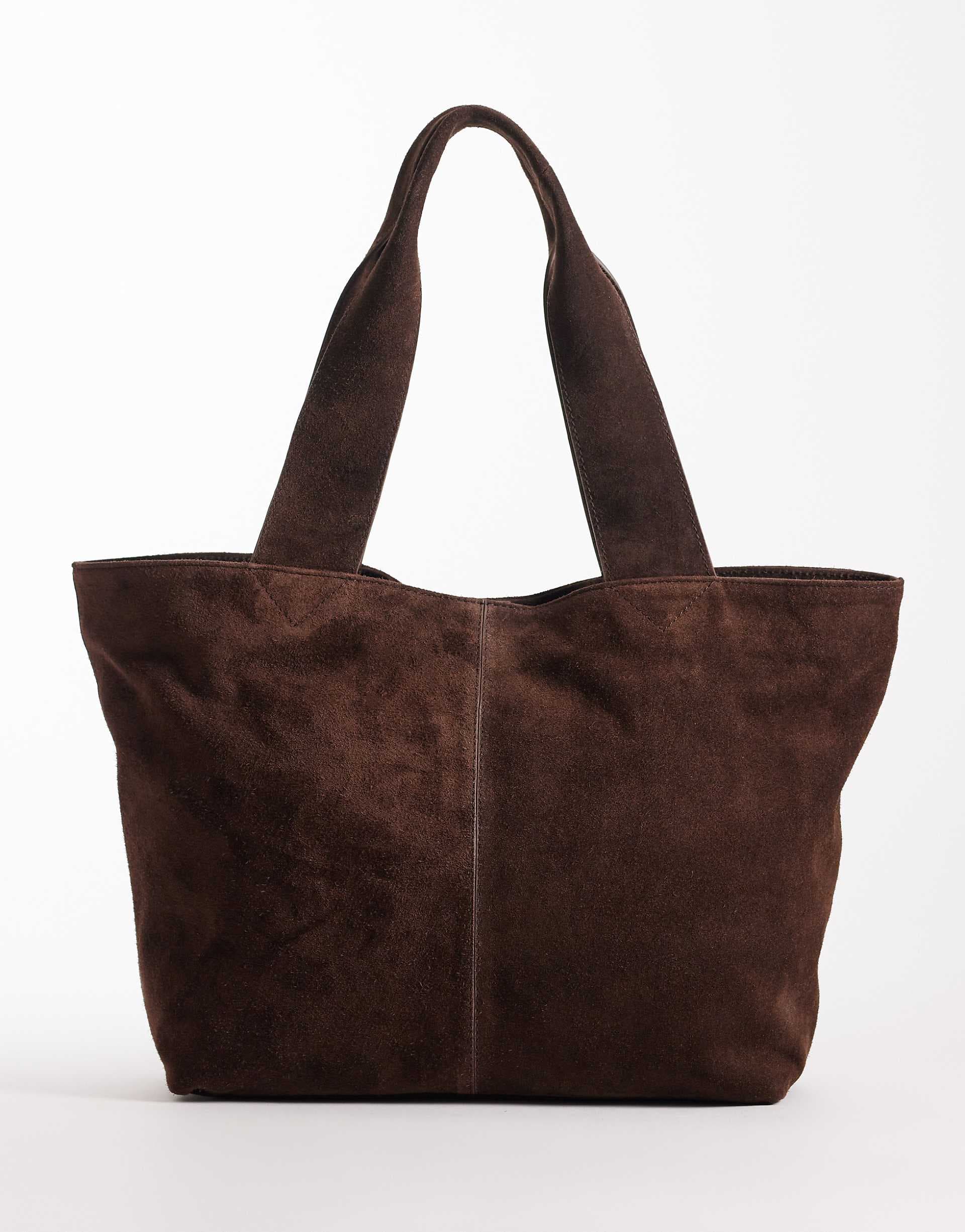 ASOS DESIGN suede seam detailing tote in chocolate