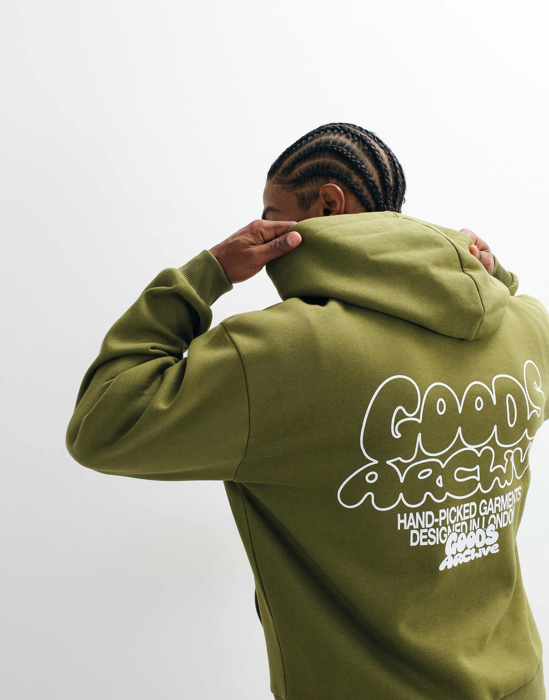 ASOS DESIGN oversized boxy hoodie with back print in green