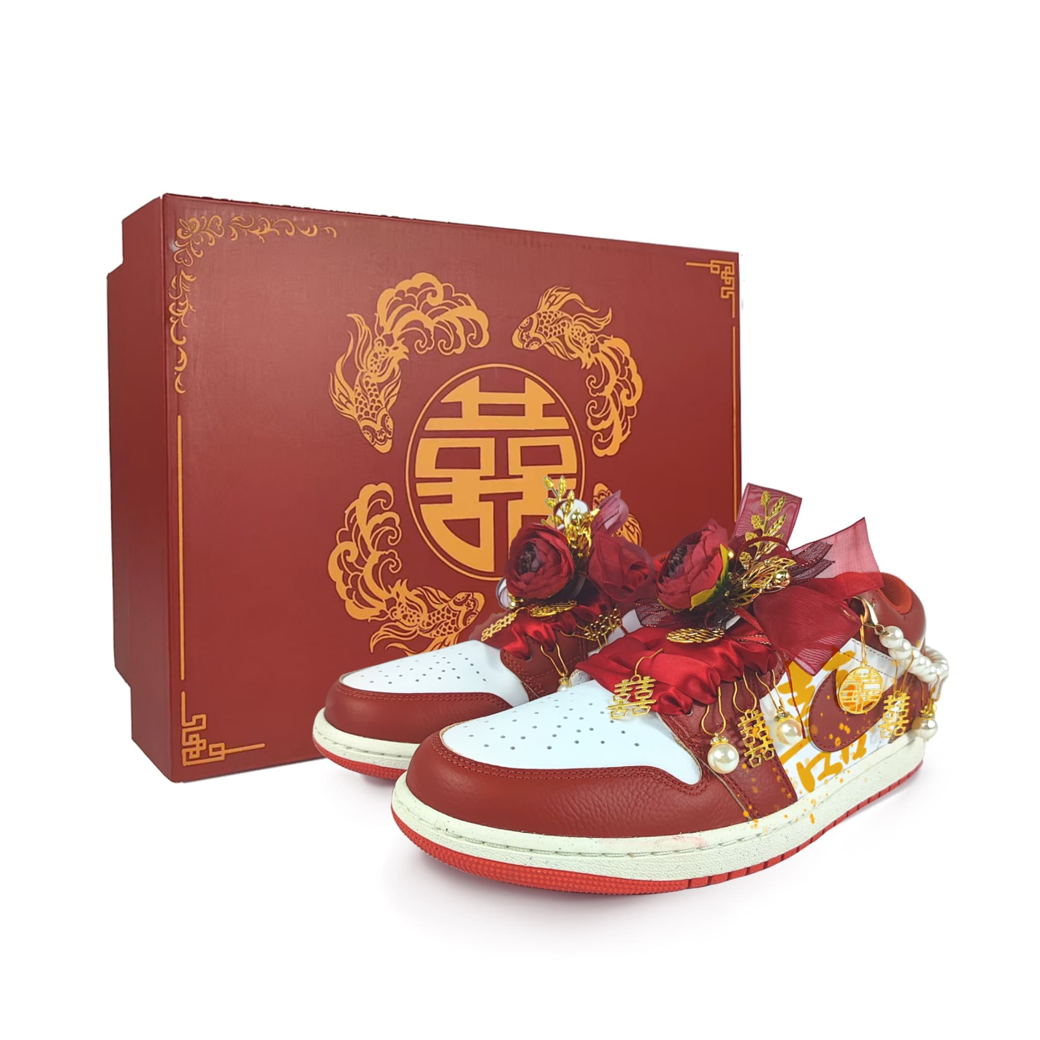 Jordan Air Jordan 1 Wear-Resistant Low-Top Vintage Basketball Shoes Women's White Red