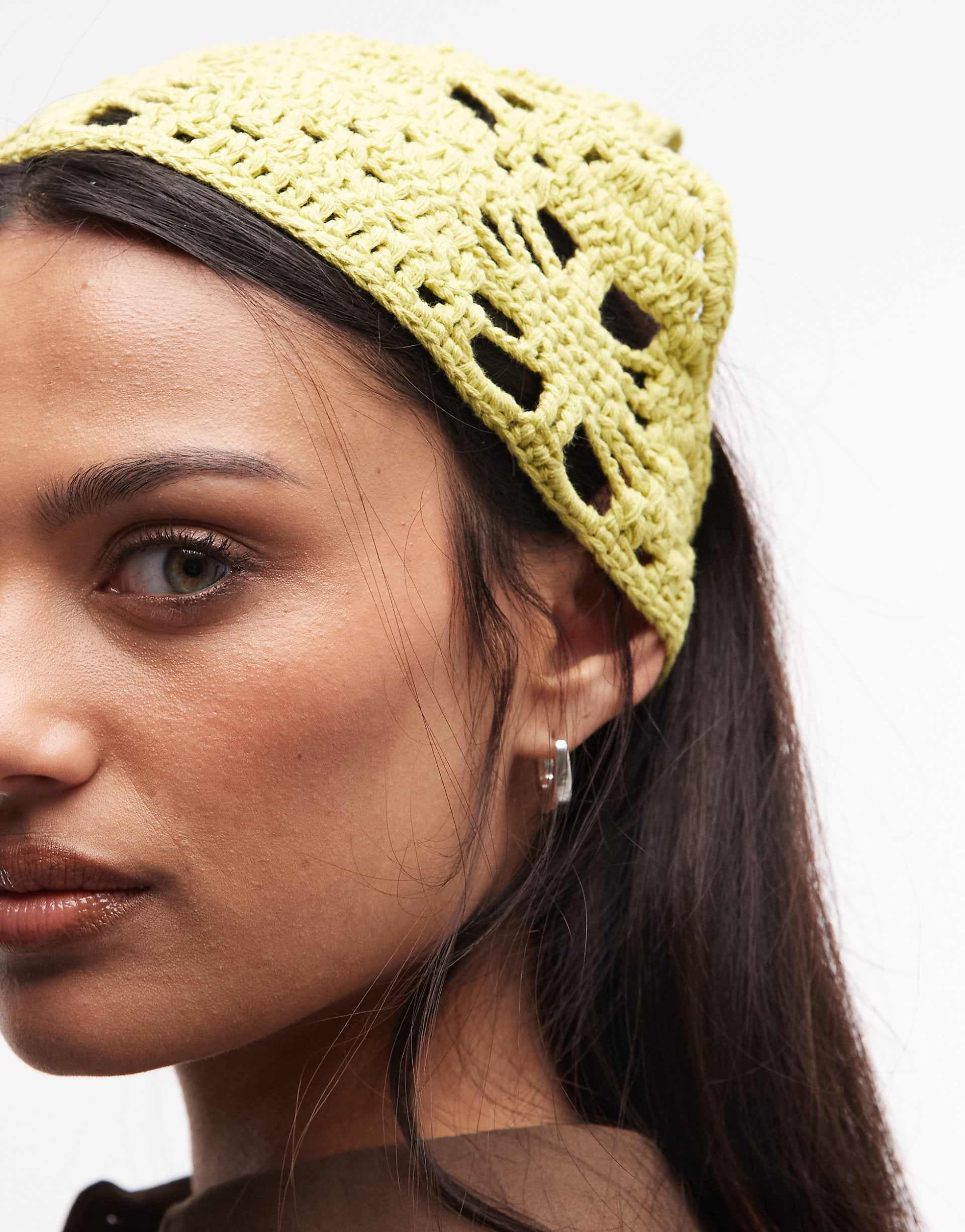 Reclaimed Vintage crochet knit headscarf in green
