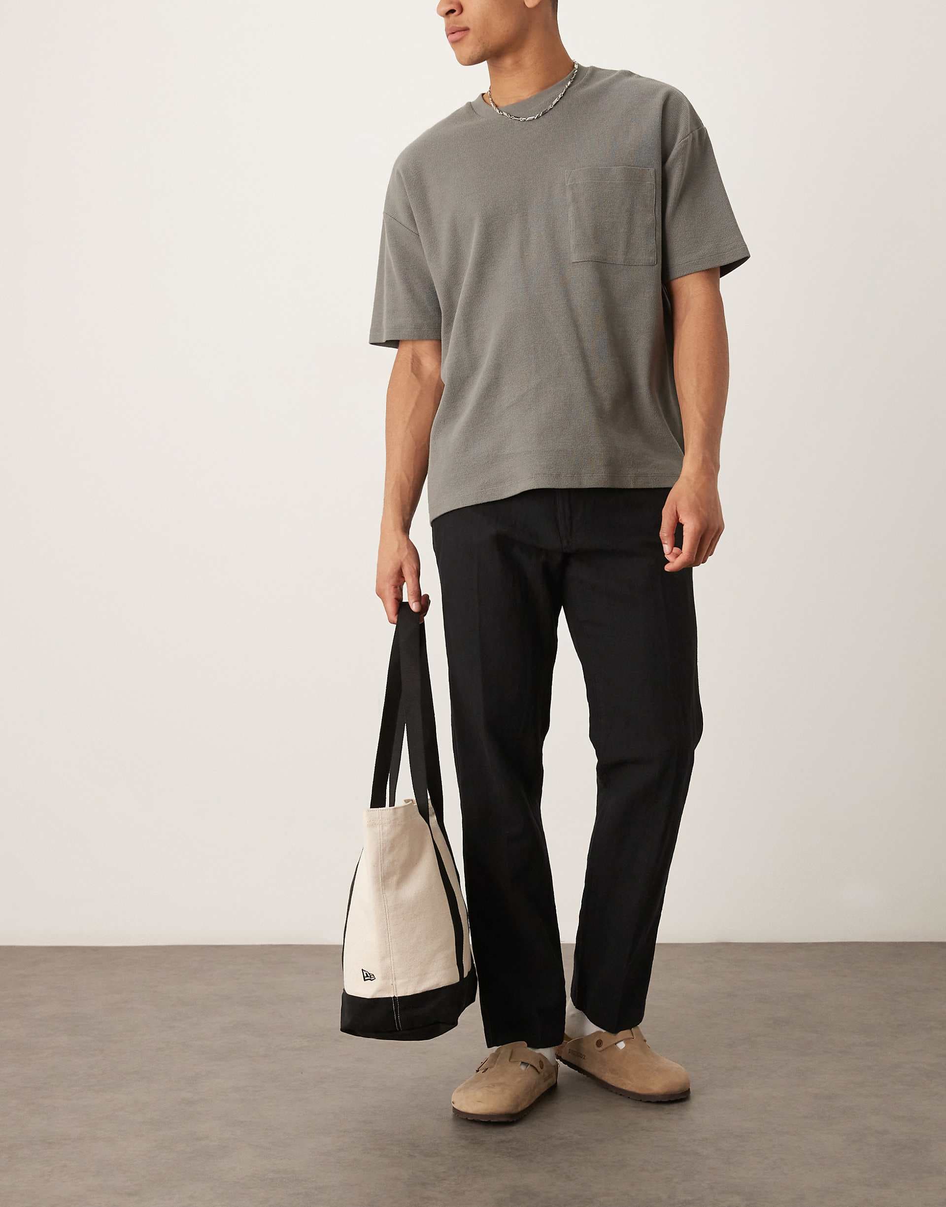 Selected Leroy straight fit linen mix pants in black