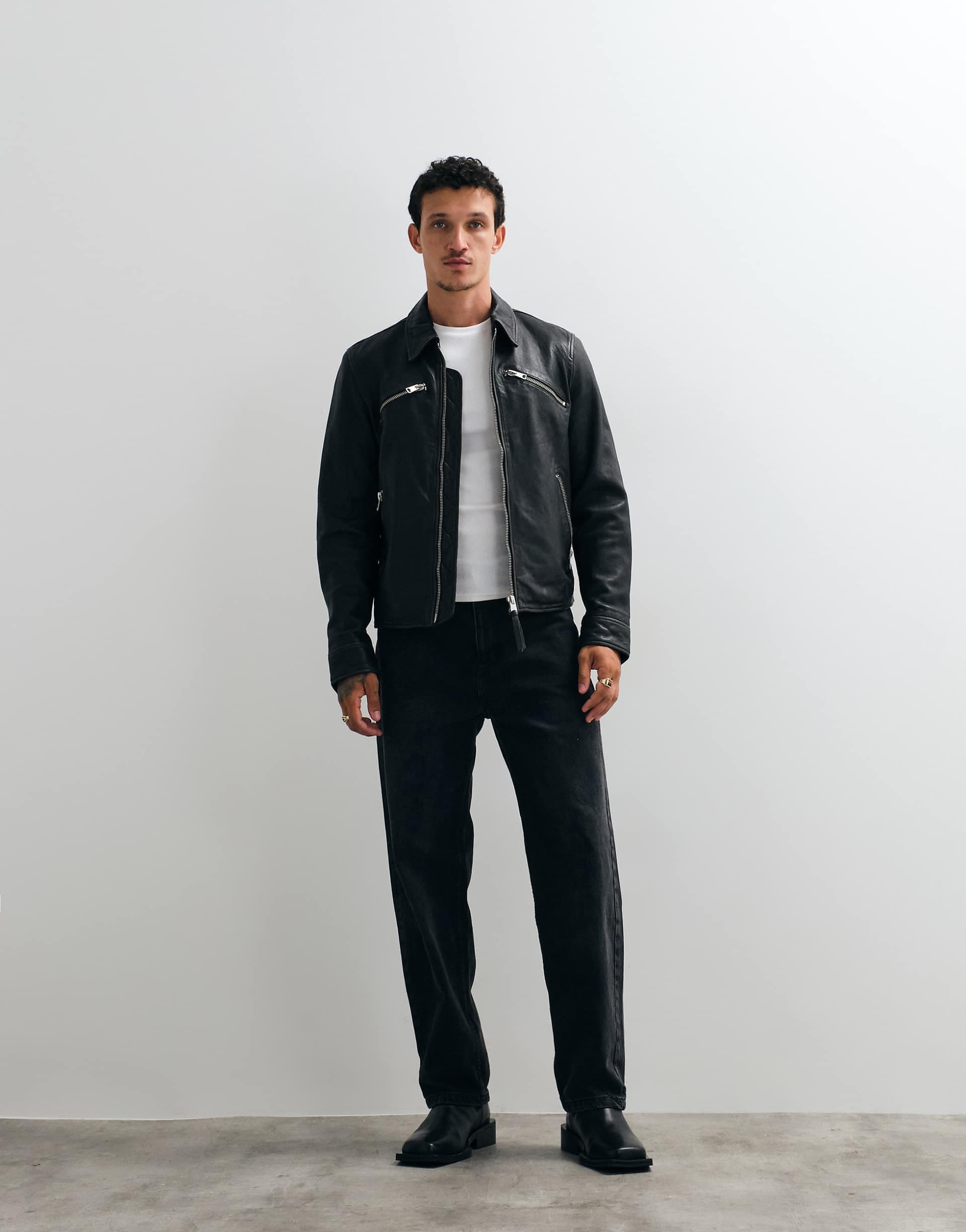 AllSaints Verdi zip up sheep leather jacket in black
