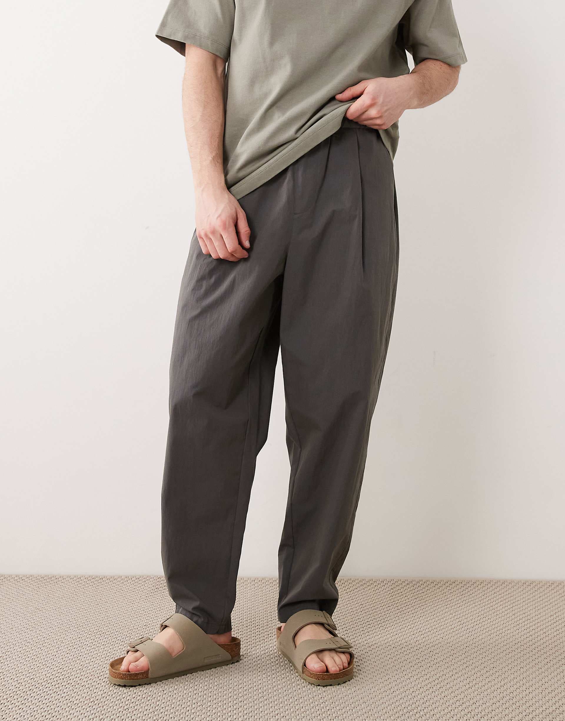 ASOS DESIGN oversized tapered pants with pleat in gray techy fabric