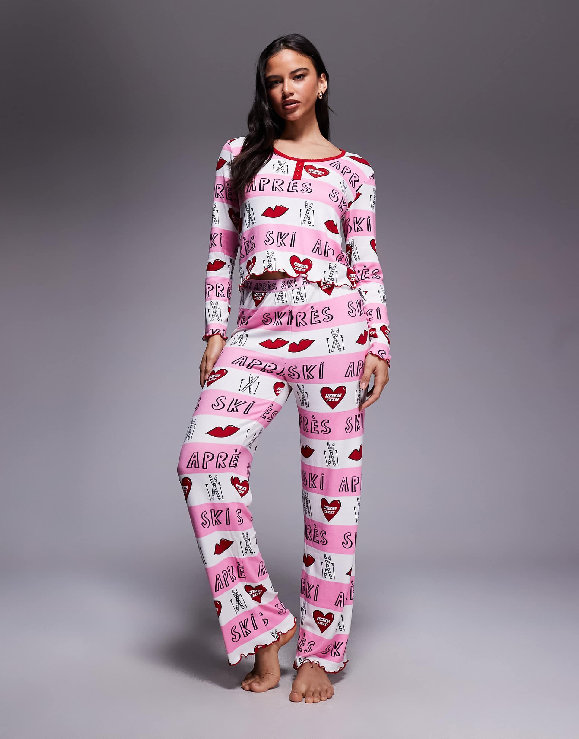 River Island après ski pajamas in light pink