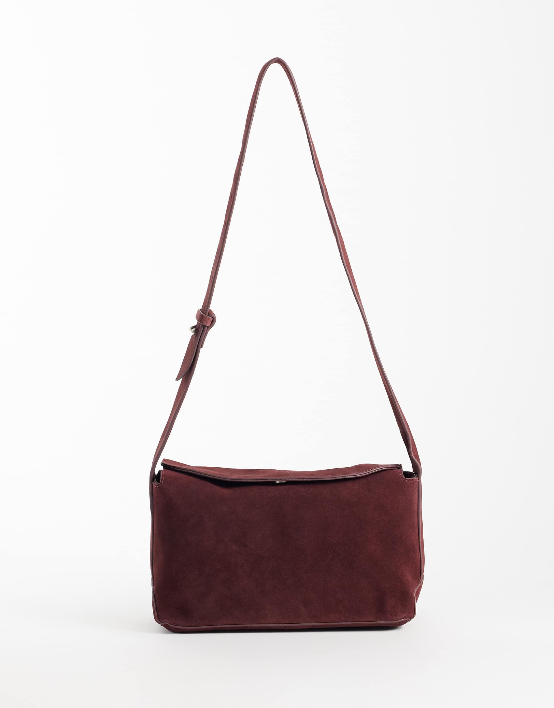 ASOS DESIGN suede relaxed adjustable shoulder and cross body bag in burgundy