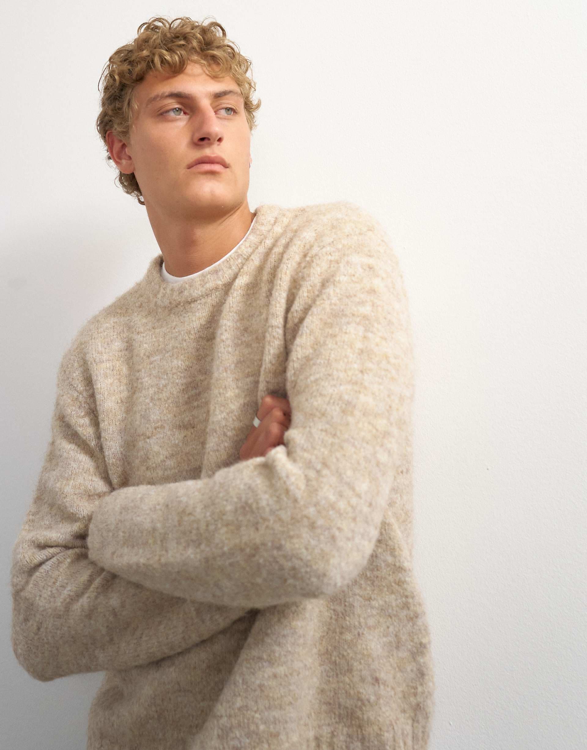 Topman relaxed fit loose knit sweater in stone