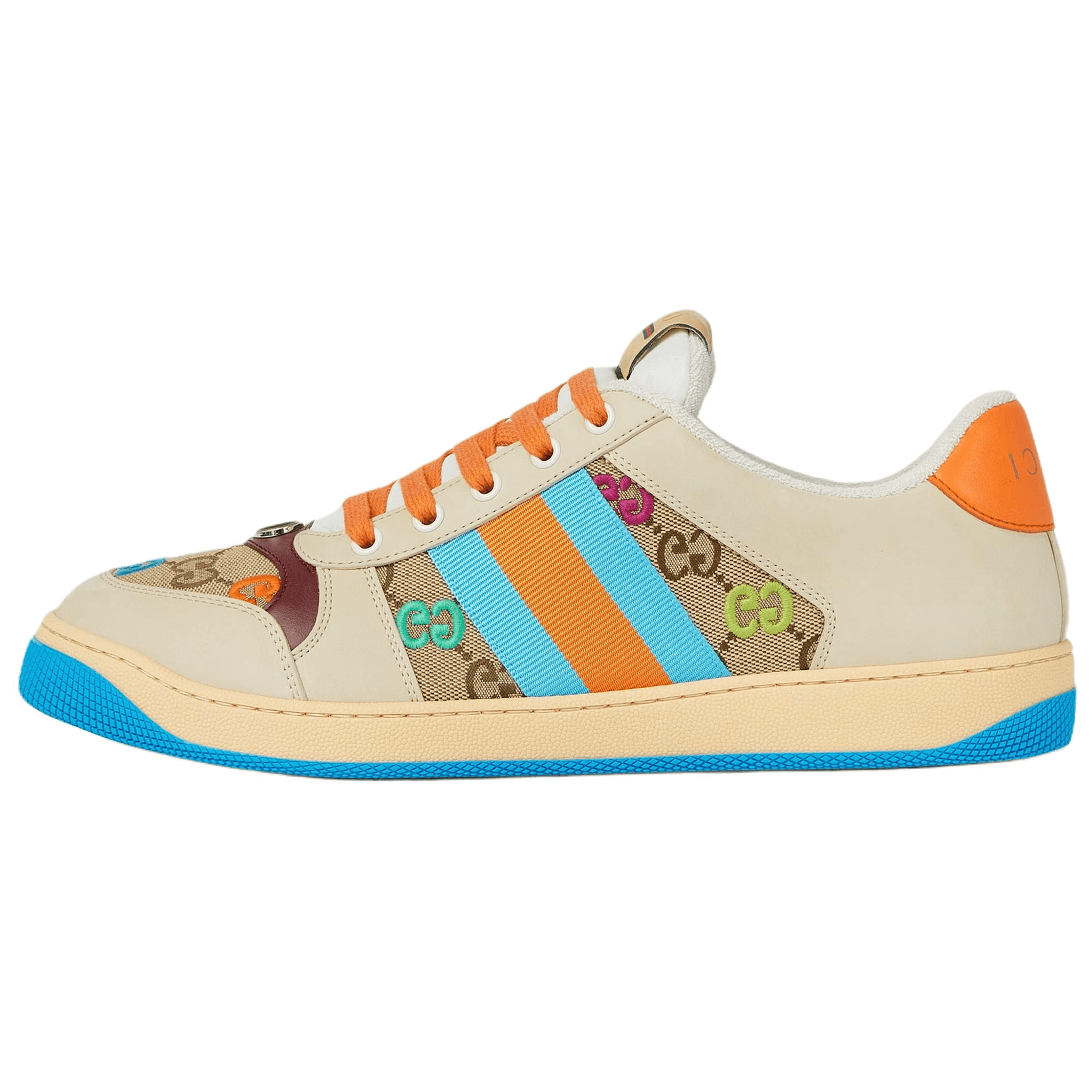 GUCCI Screener Leather Cotton Round Toe Lace-Up Low-Top Sneakers Men's Beige