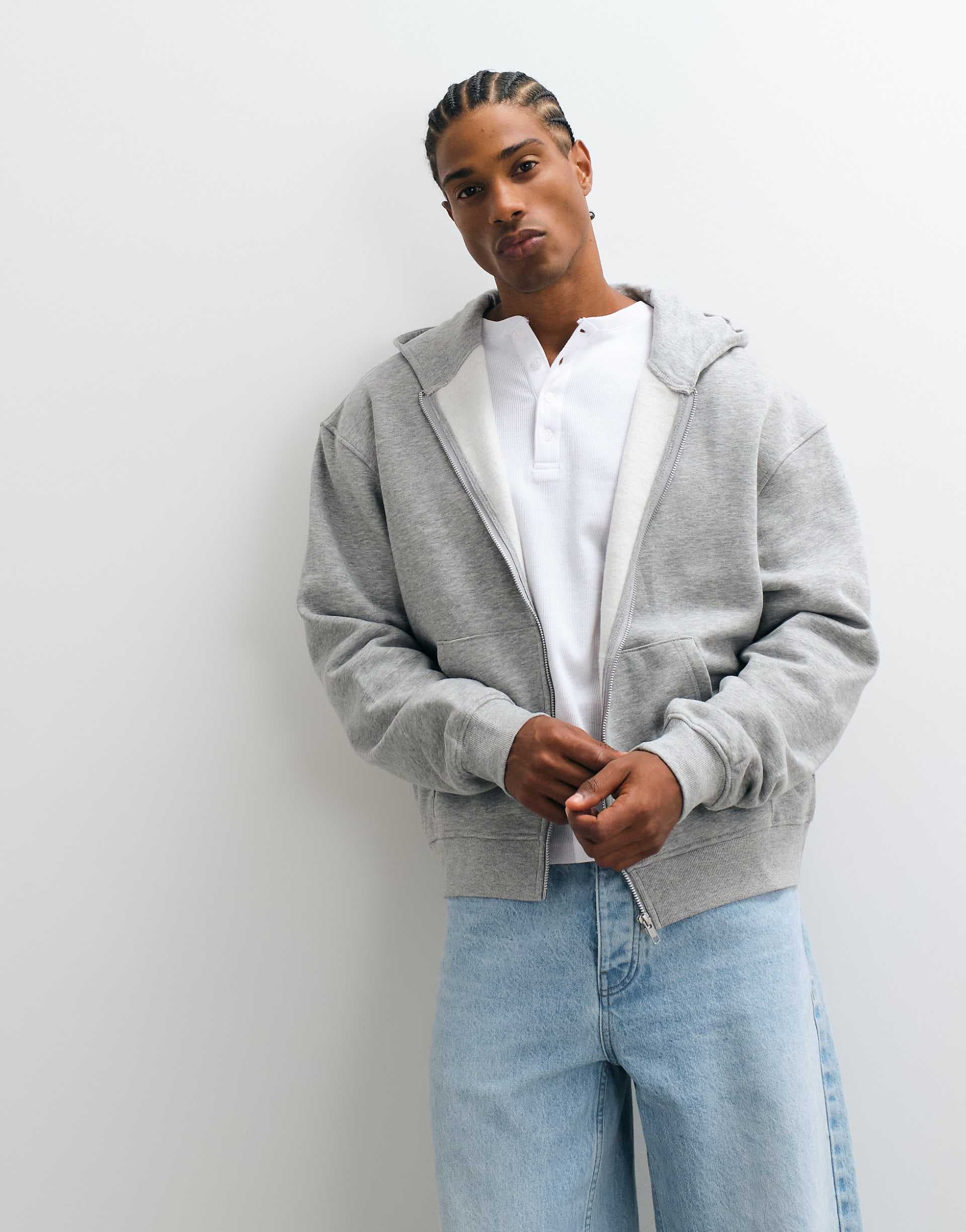 ASOS DESIGN essentials relaxed boxy zip up hoodie in gray