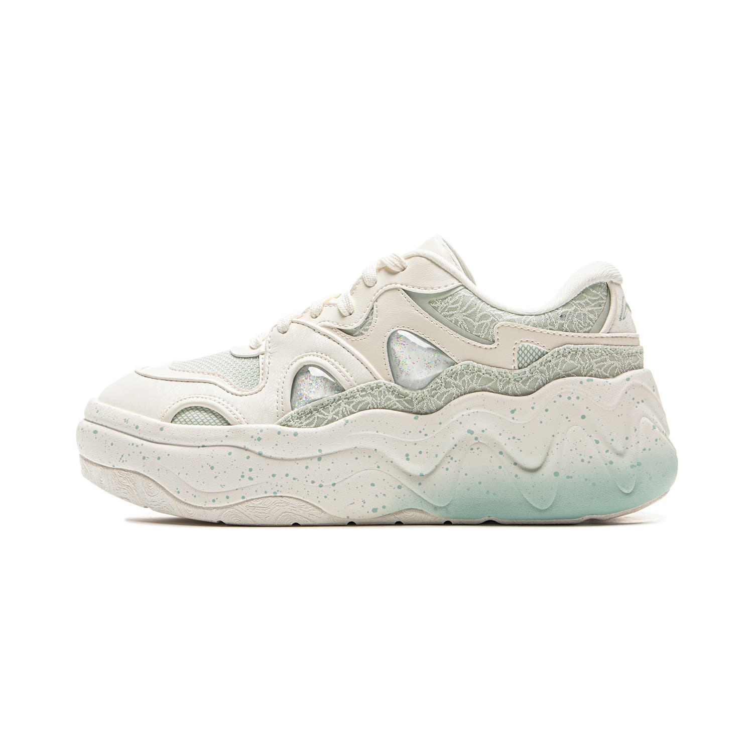 LiNing Cheese 3.0 Classic Versatile Retro Thick-Soled Bounce Slip-Resistant Wear-Resistant Height-Increasing Low-Top Skate Shoes Women's White Green