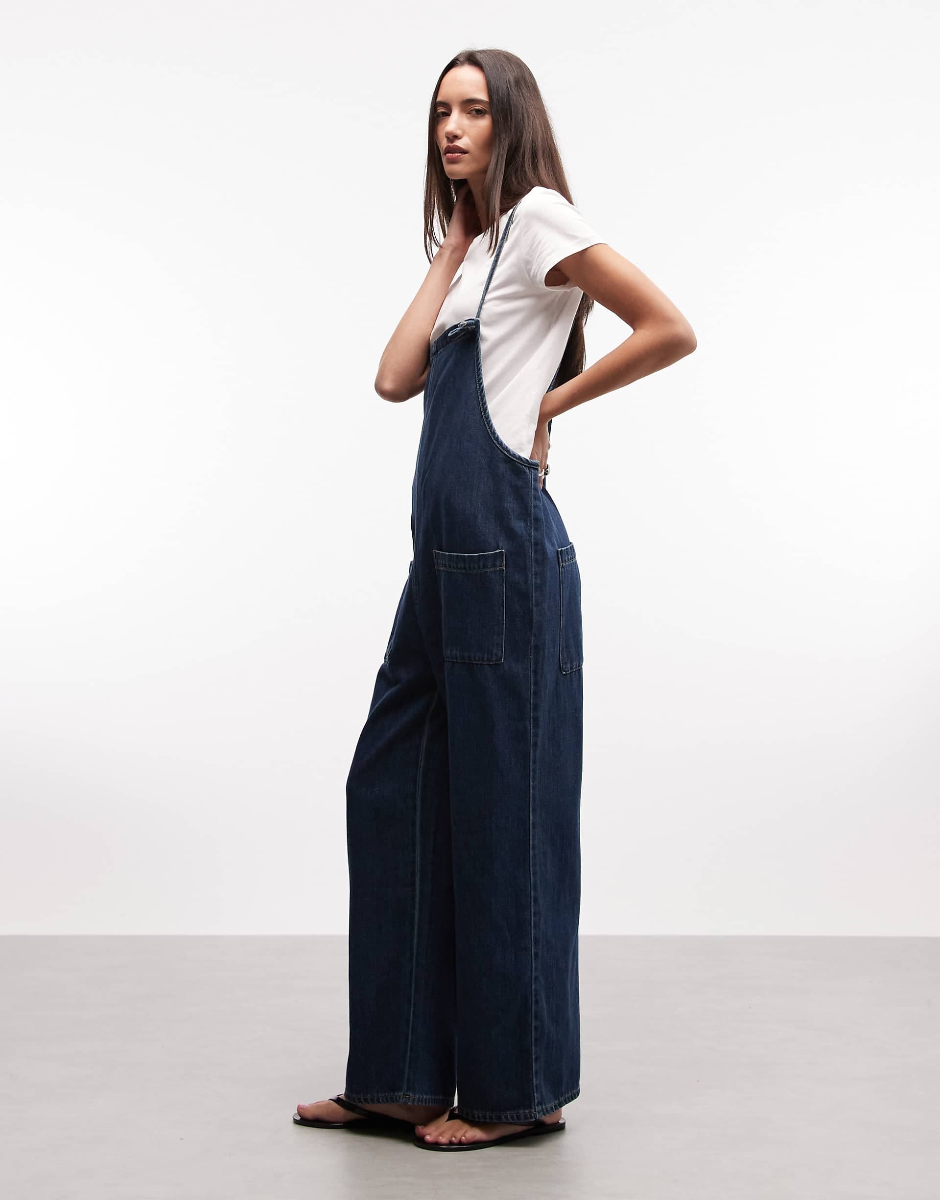 Monki denim wide leg jumpsuit in blue wash
