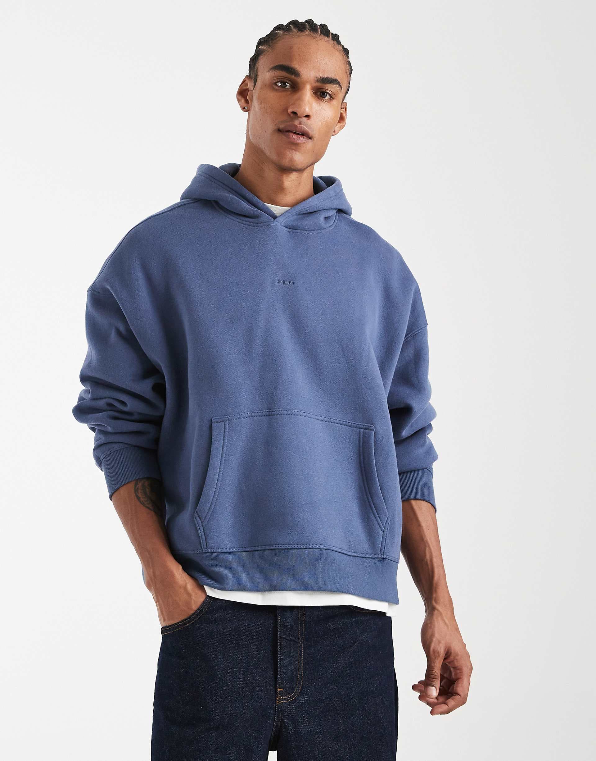 Hollister embedded logo hoodie in blue wash