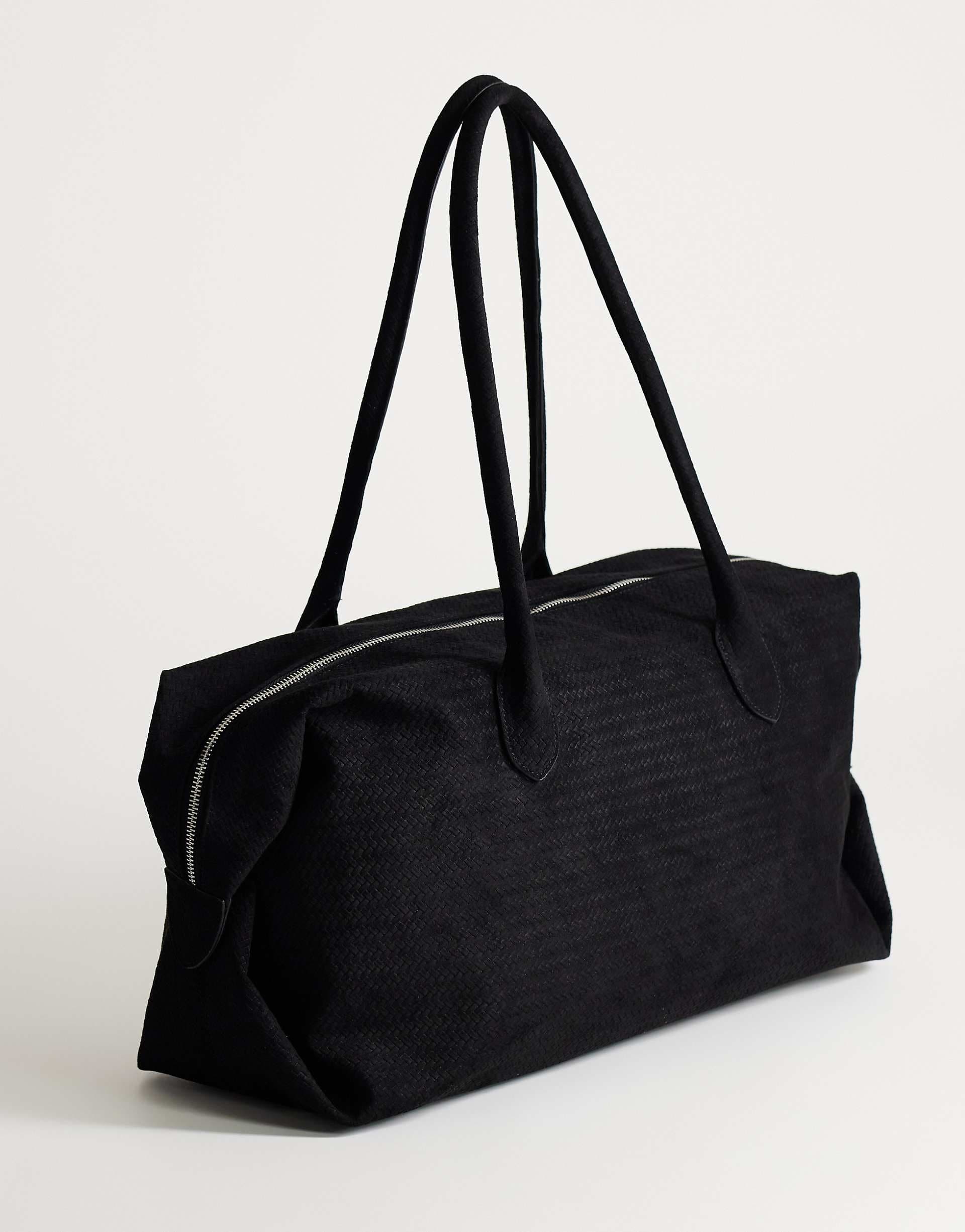 Topshop Tabby large suedette weekend bag in black weave