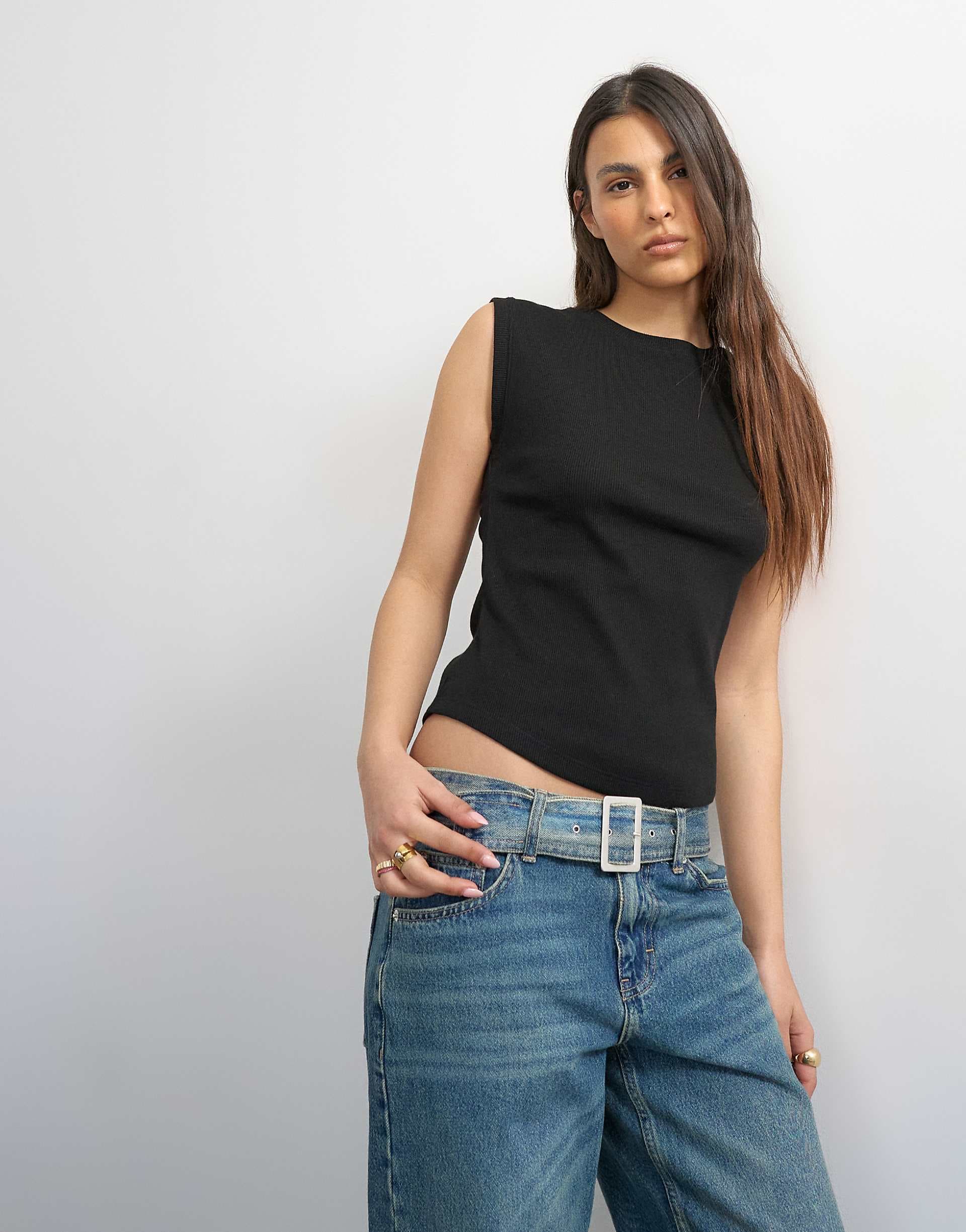 Topshop ribbed boyfriend tank in black