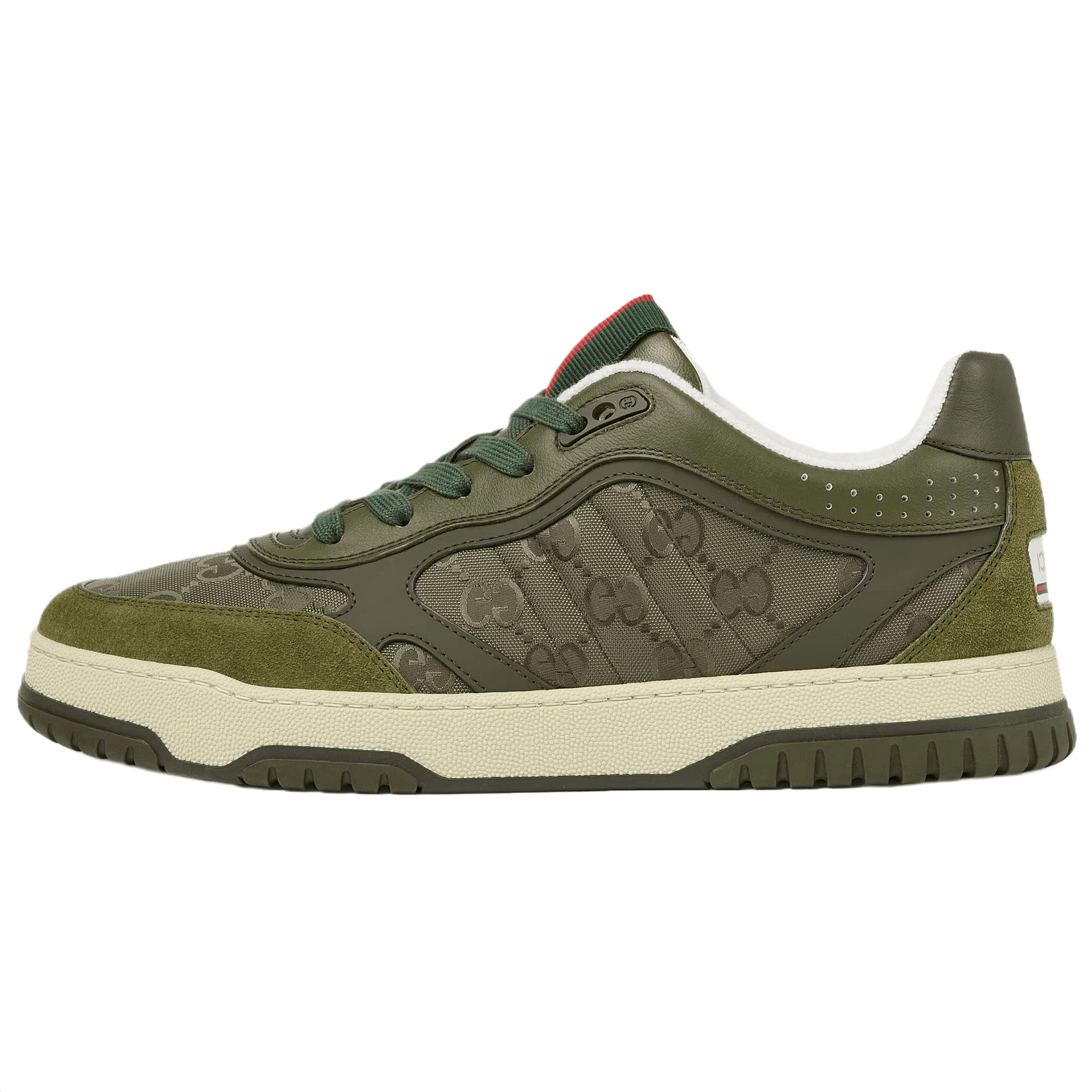 GUCCI Re-Web Suede Round Toe Lace-Up Low-Top Skate Shoes Men's Dark Green